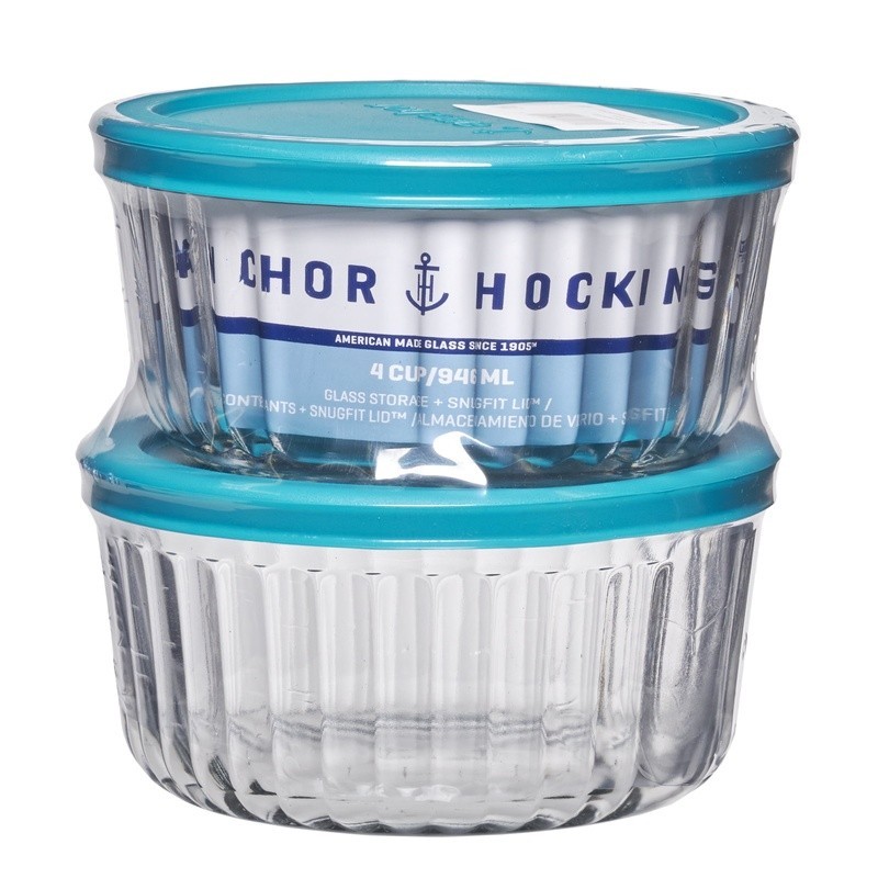 Glass Food Storage Container 4 Cup Round W/ Lid Microwave Safe New