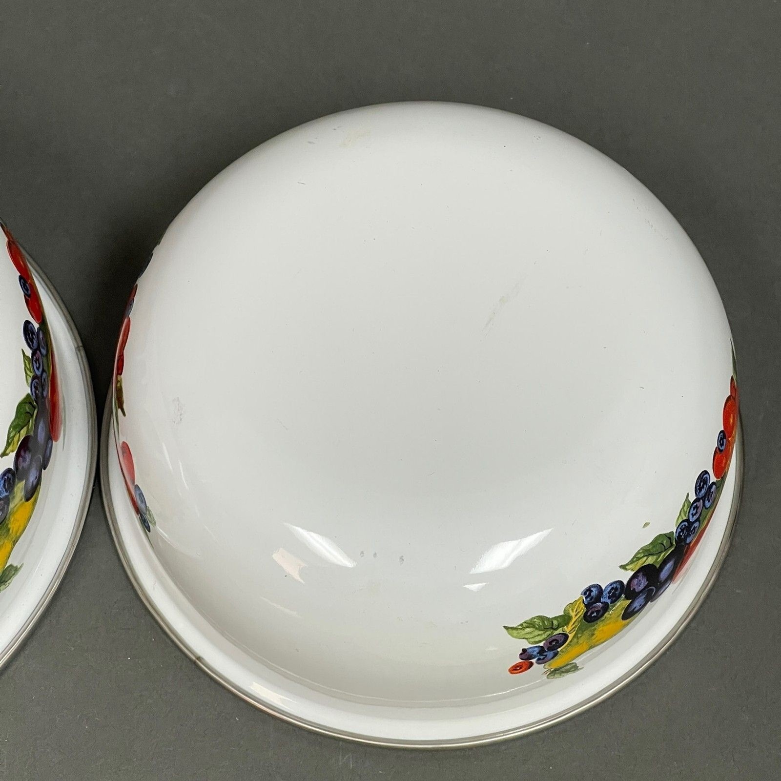 Food Storage Containers with Yellow Lids Fruits White Lot of 2