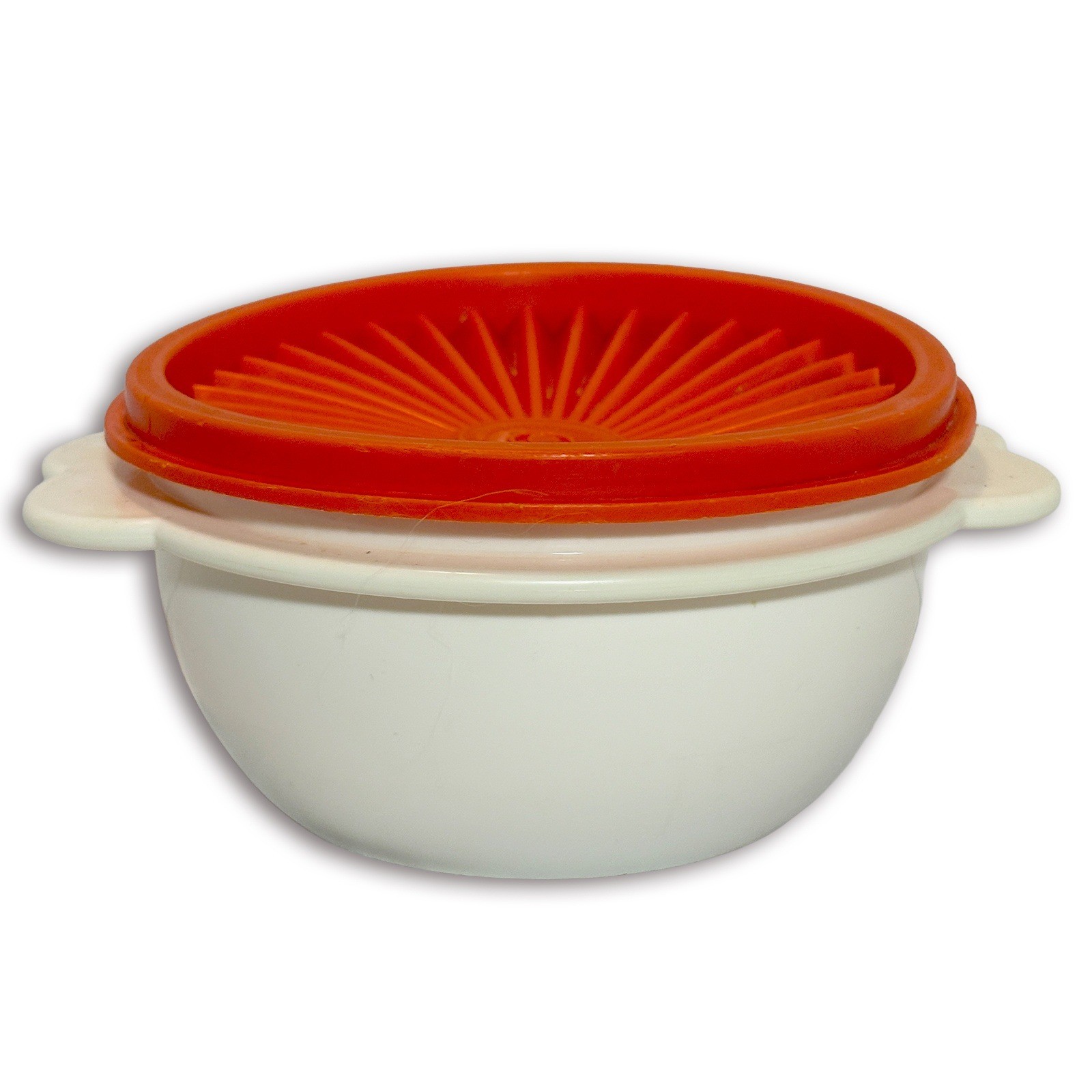 Vintage Tupperware Servalier Bowl 16oz White Orange Sunburst Lid 500ml Retro