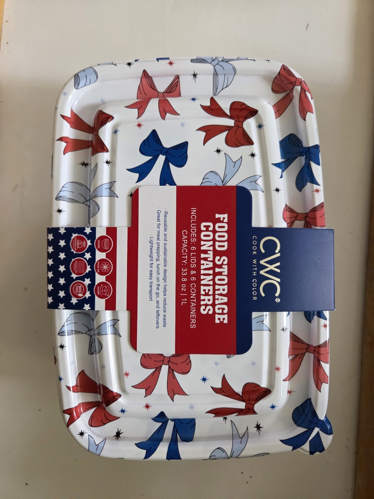 CWC Cook With Color 1 Liter Storage Containers With Lids Red And Blue Bows