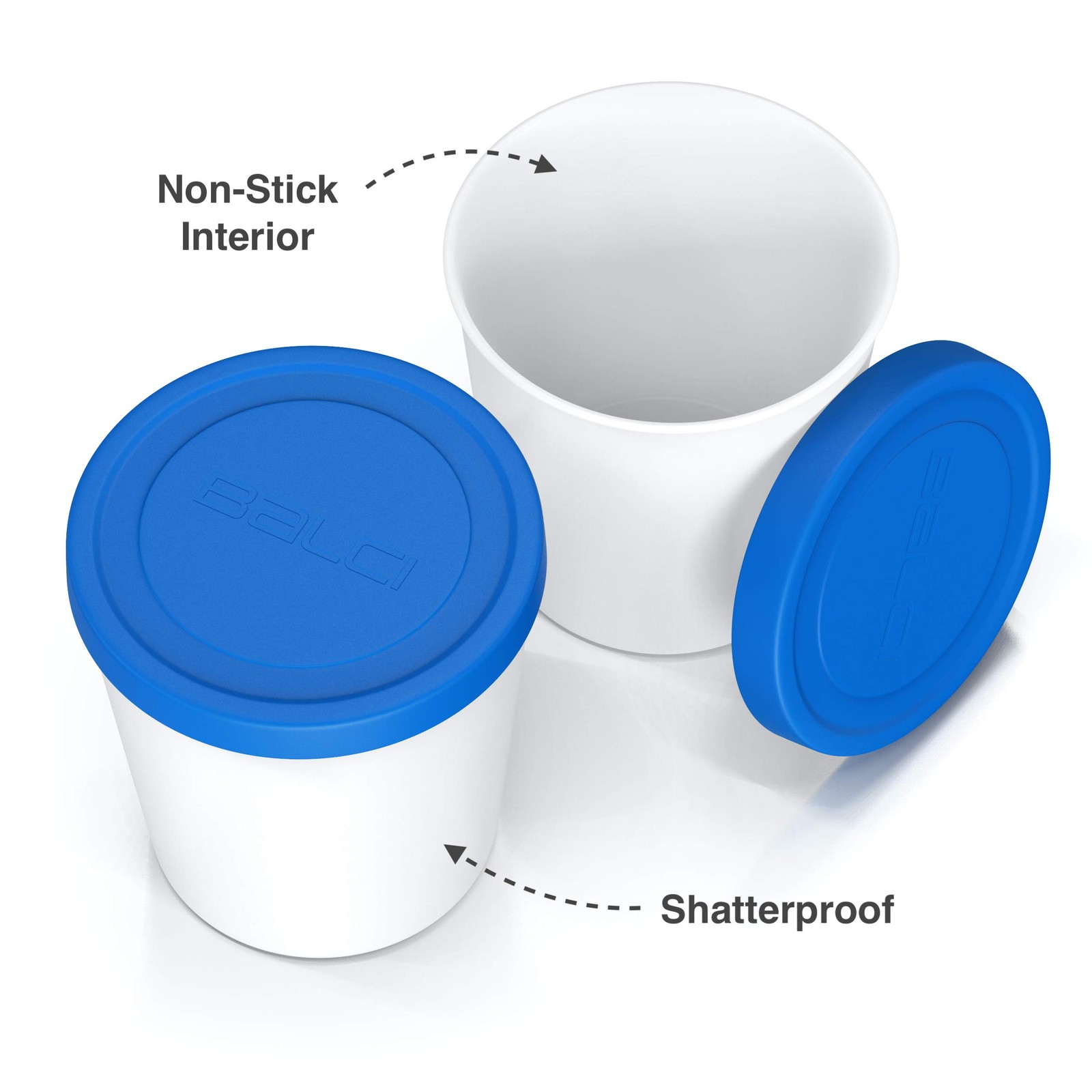 Blue 1 Quart Premium Ice Cream Container Freezer Storage Tub With Lid 2 PCS