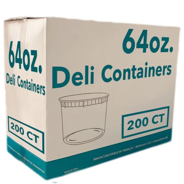 64 oz Deli Food Containers w/ Lids For Soups Microwave Freezable 200 Pack 1 Case