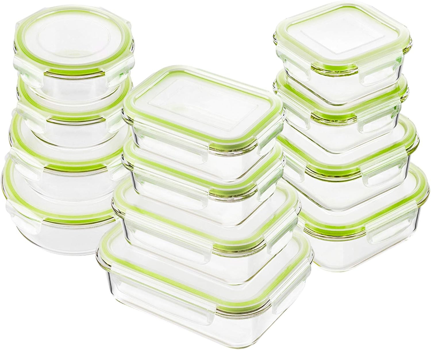 Recipientes de vidrio para almacenar alimentos con tapa, [24 piezas] Recipientes