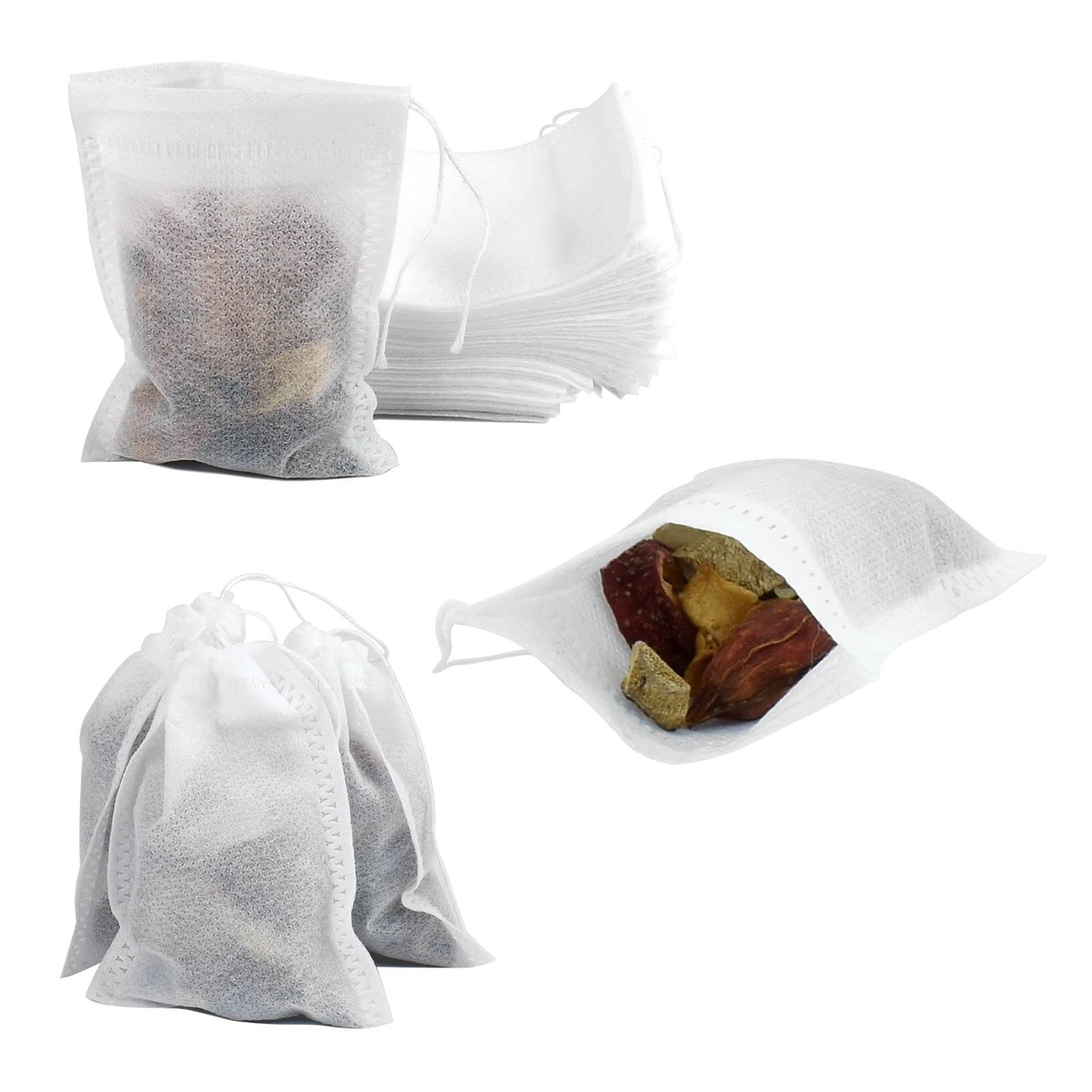 100 Pack Drawstring Bags, Disposable Small Mesh Bags 3.1 x 4 Inches, White