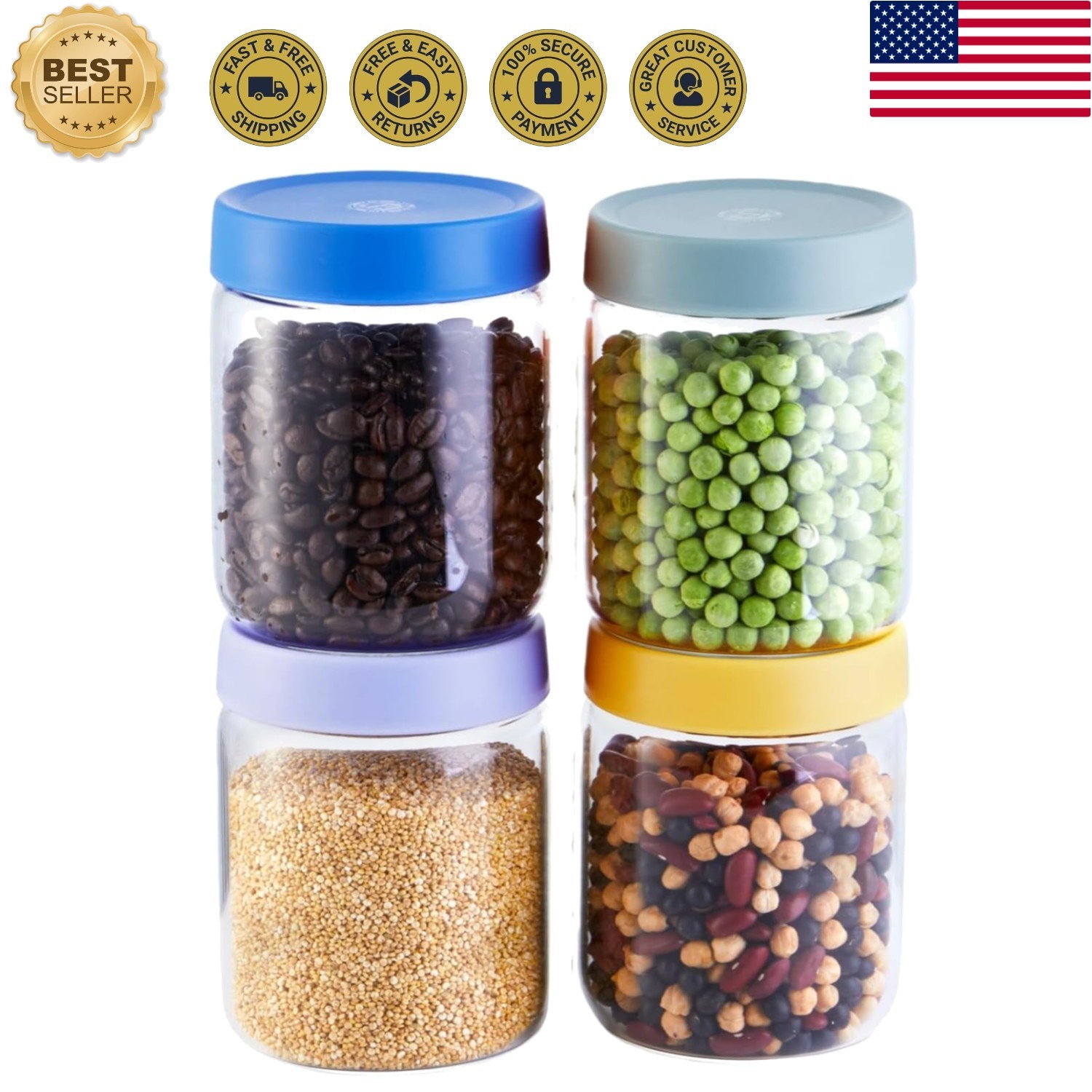 4 Pack 16oz Borosilicate Glass Meal Prep Jars with Airtight Lids – Leak & Spi…