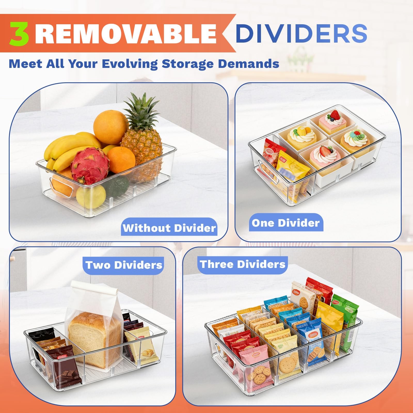 Stackable 4-Compartment Pantry Organizers and Storage, Clear Plastic Storage …