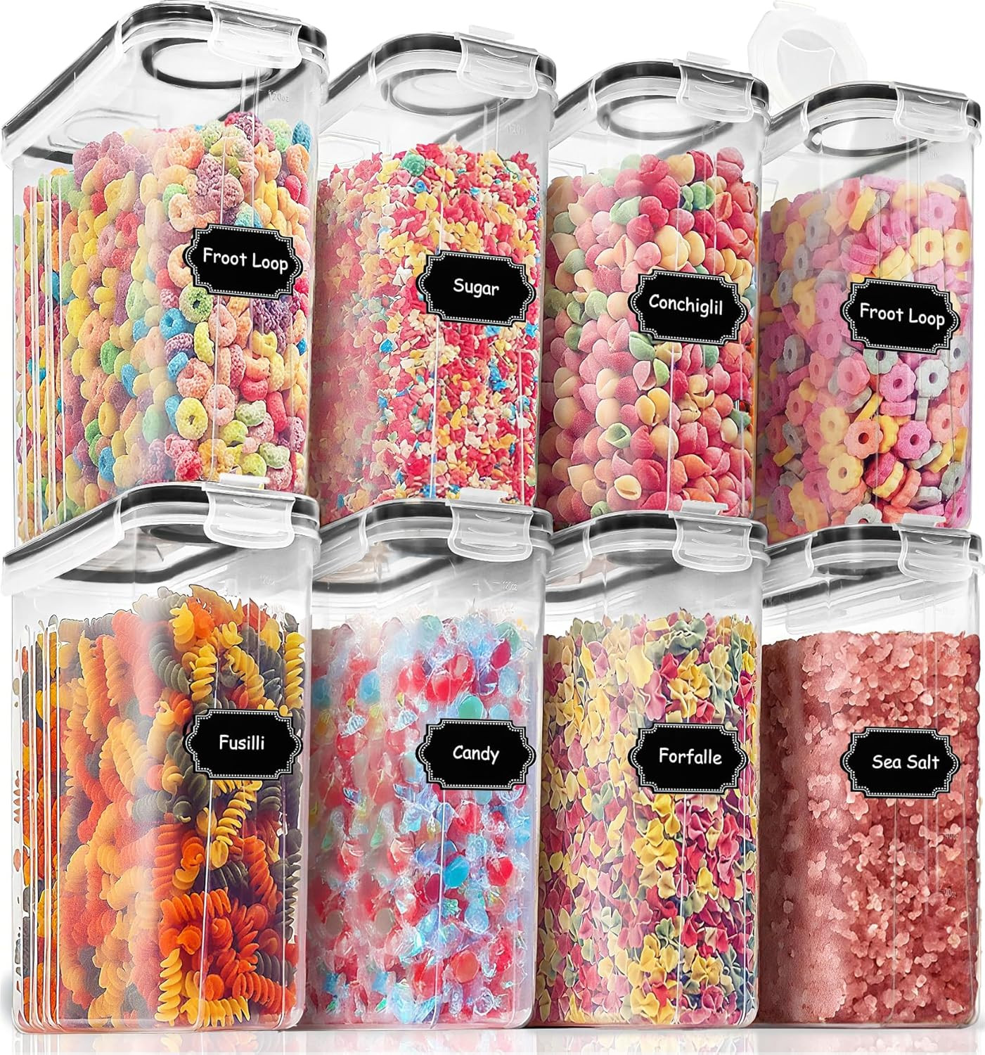 PRAKI Cereal Containers Storage Set (4L,135.2 Oz), 8PCS Airtight Food Storage Co
