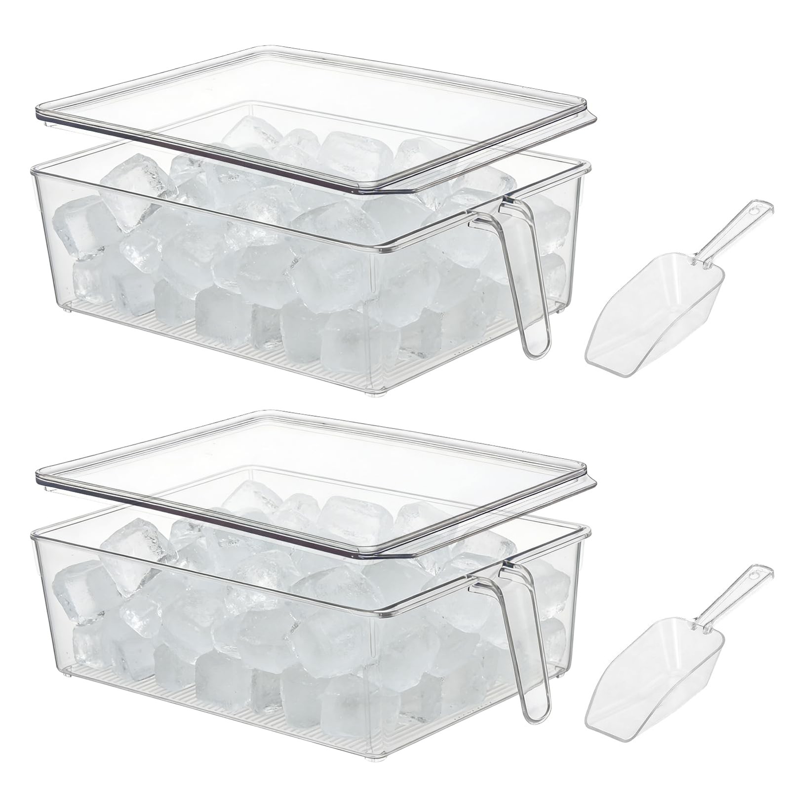 2 Set Ice Bin for Freezer with Lid and 2 Scoop Set Plastic Freezer Ice Bin wi…
