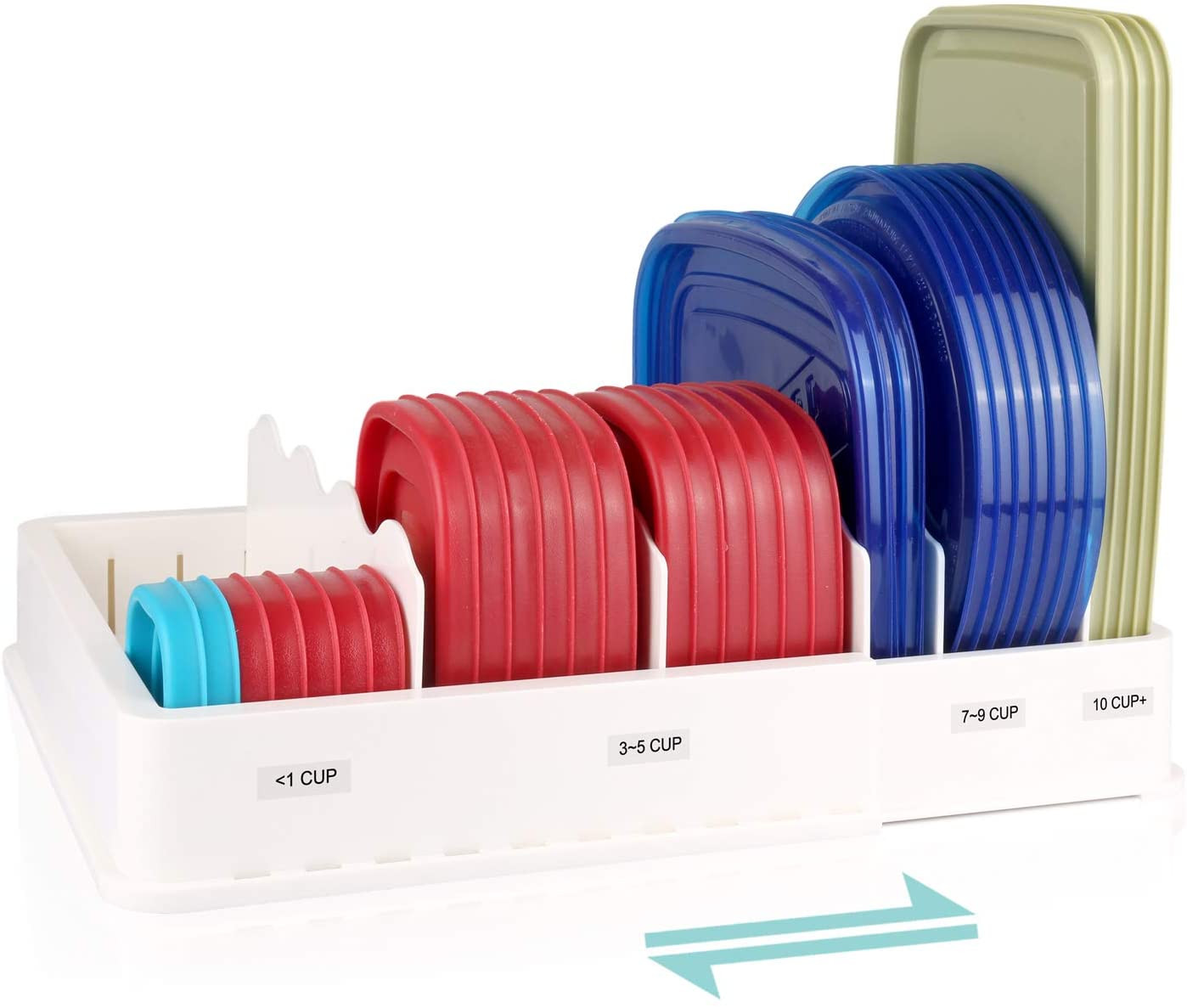 SWOMMOLY Expandable Food Storage Container Lid Organizer, Includes 6 Adjustable