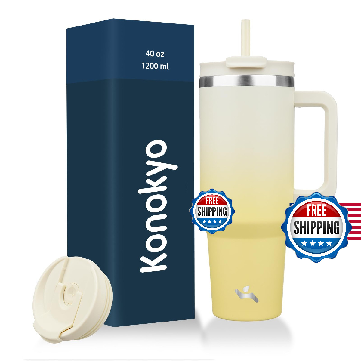 Konokyo 40 oz Tumbler with Handle and 2 Straws,2 in 1 Lid Insulated Water Bottle