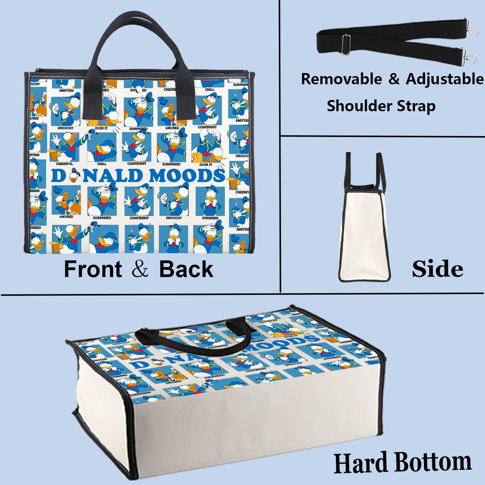 Wzmpa Funny Donald Tote Bag Duck Lover Gift Donald Moods Reusable Grocery Bag