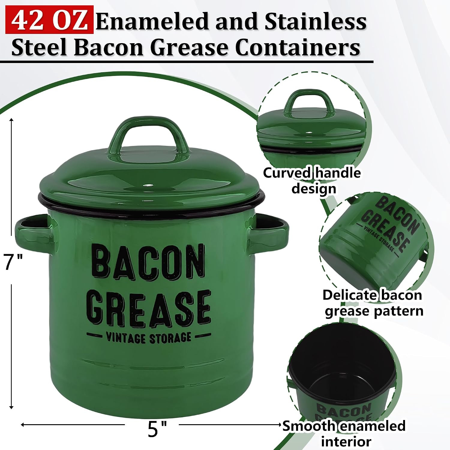 YOKODU 42Oz Bacon Grease Container with Strainer,Enamel Ceramic Bacon Fat Can fo