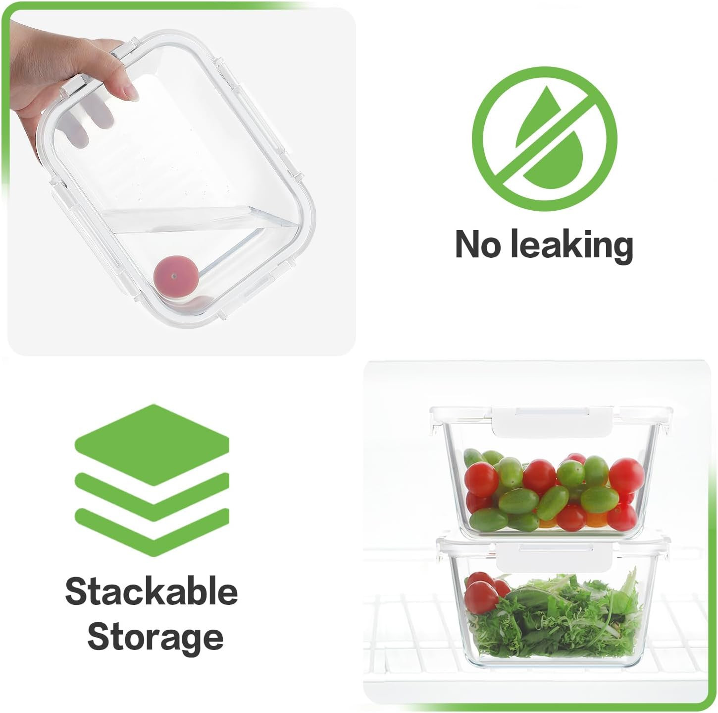 4 Pieces 63oz/8cup Large Glass Food Storage Containers with Lids, Meal Prep Cont