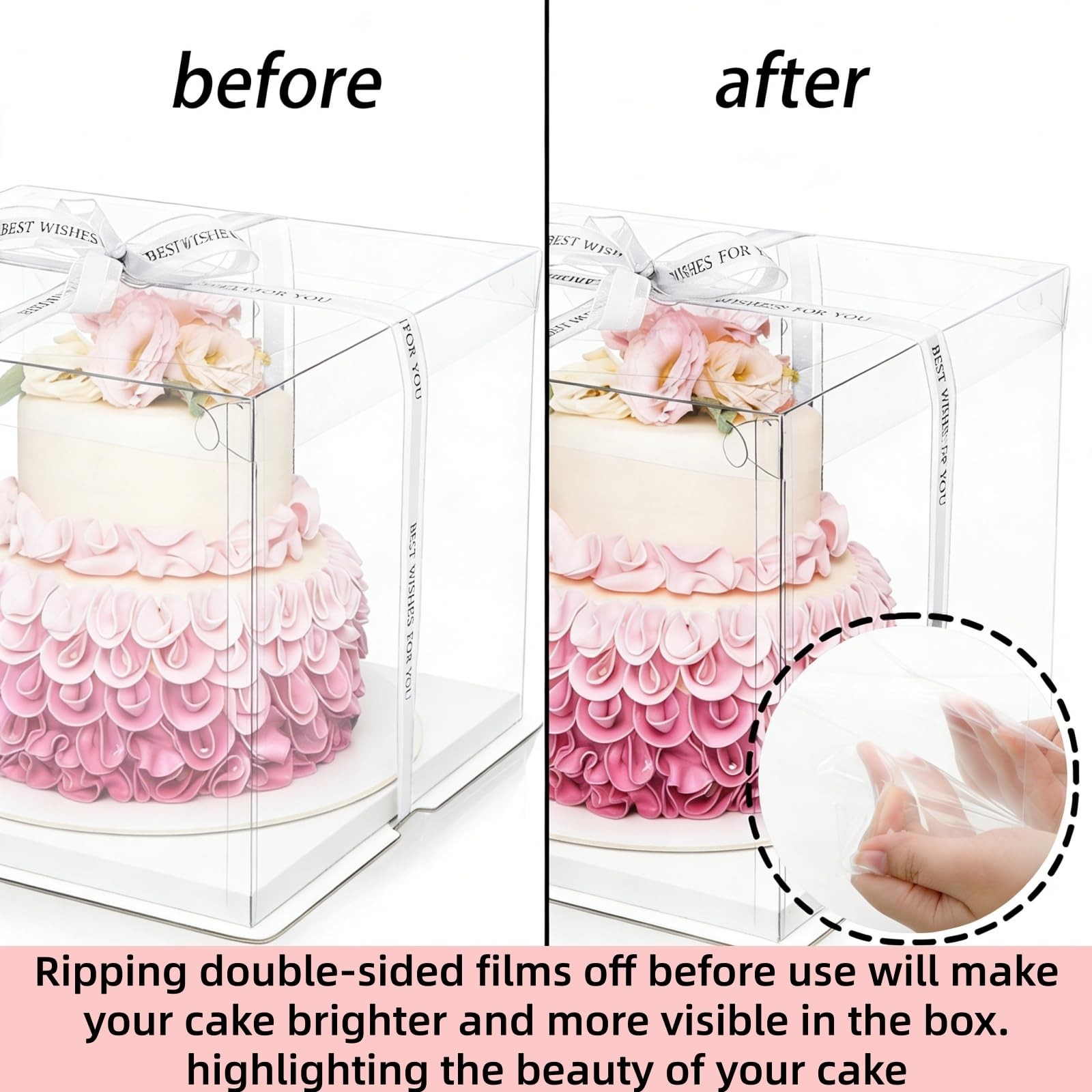 6 Pcs Clear Cake Box With Ribbon 2layer 10x10x10 Inch Transparent Cake Carrier B