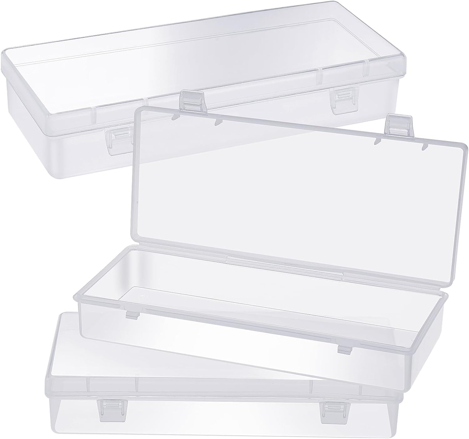 3Pack Small Plastic Storage Containers with Hinged Lids, Rectangle Clear Plastic