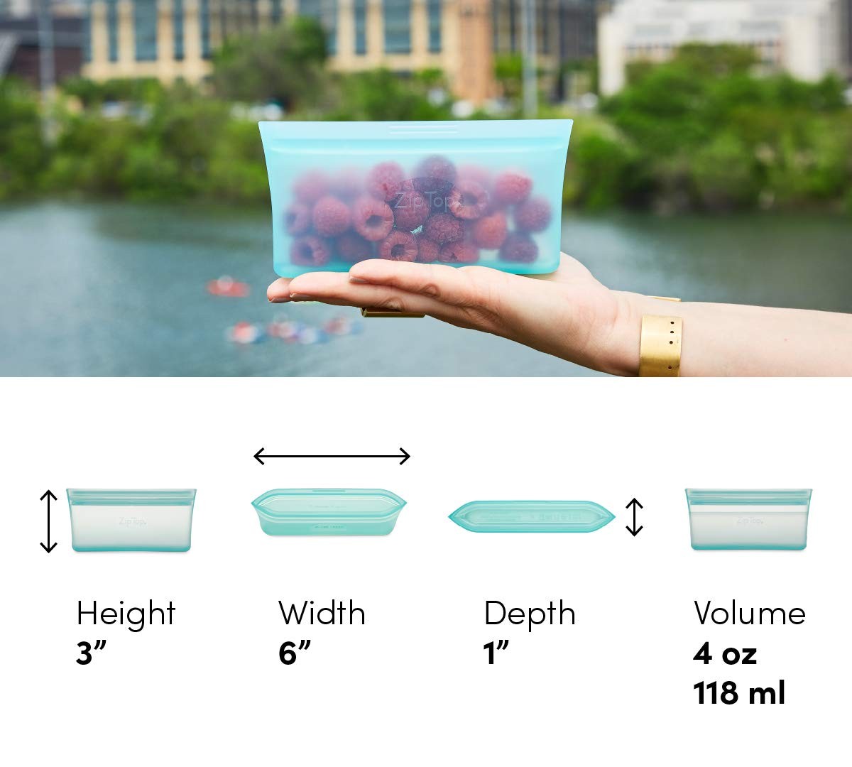 Zip Top Teal Snack Bag Reusable Silicone Food Storage Container Made in USA