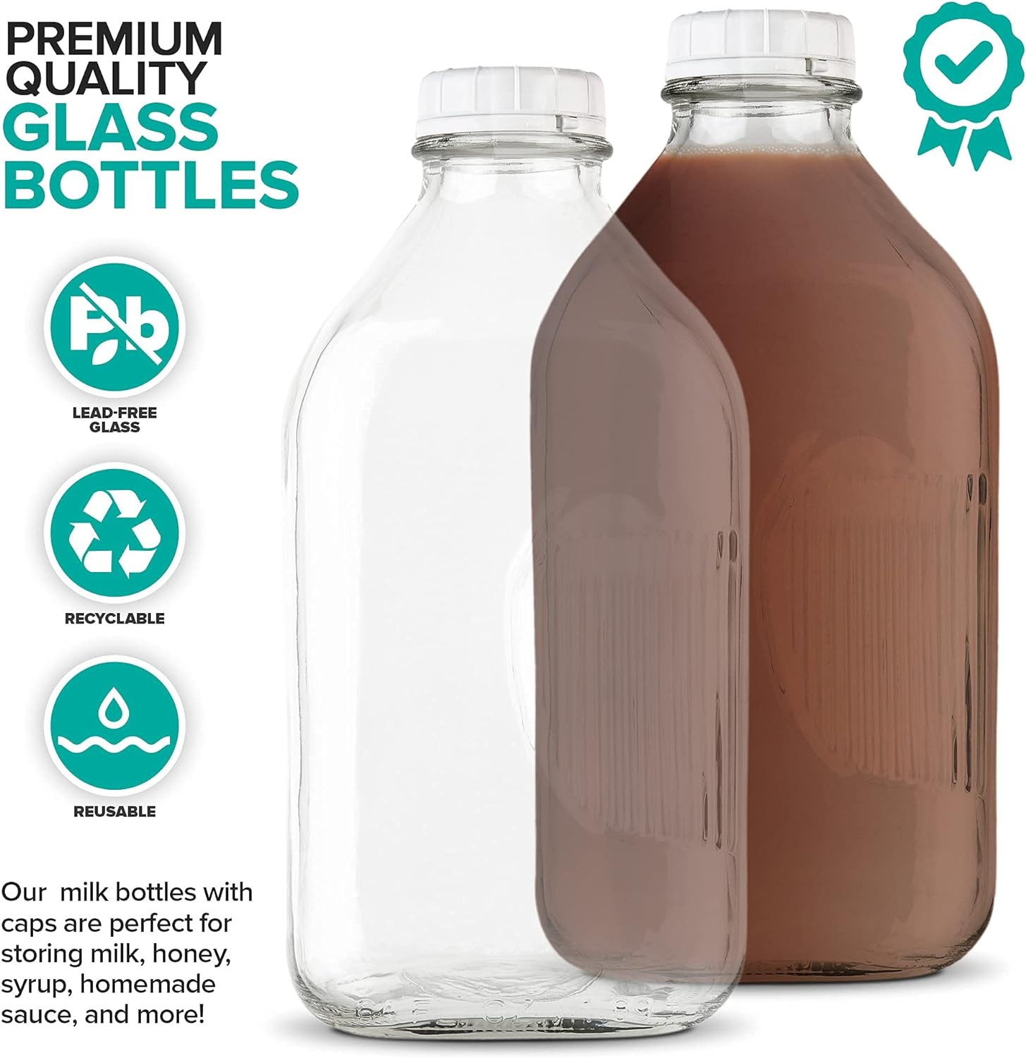 64-Oz Glass Milk Jugs with Caps (2 Pack) – 64 Ounce Food Grade Glass Bottles – D