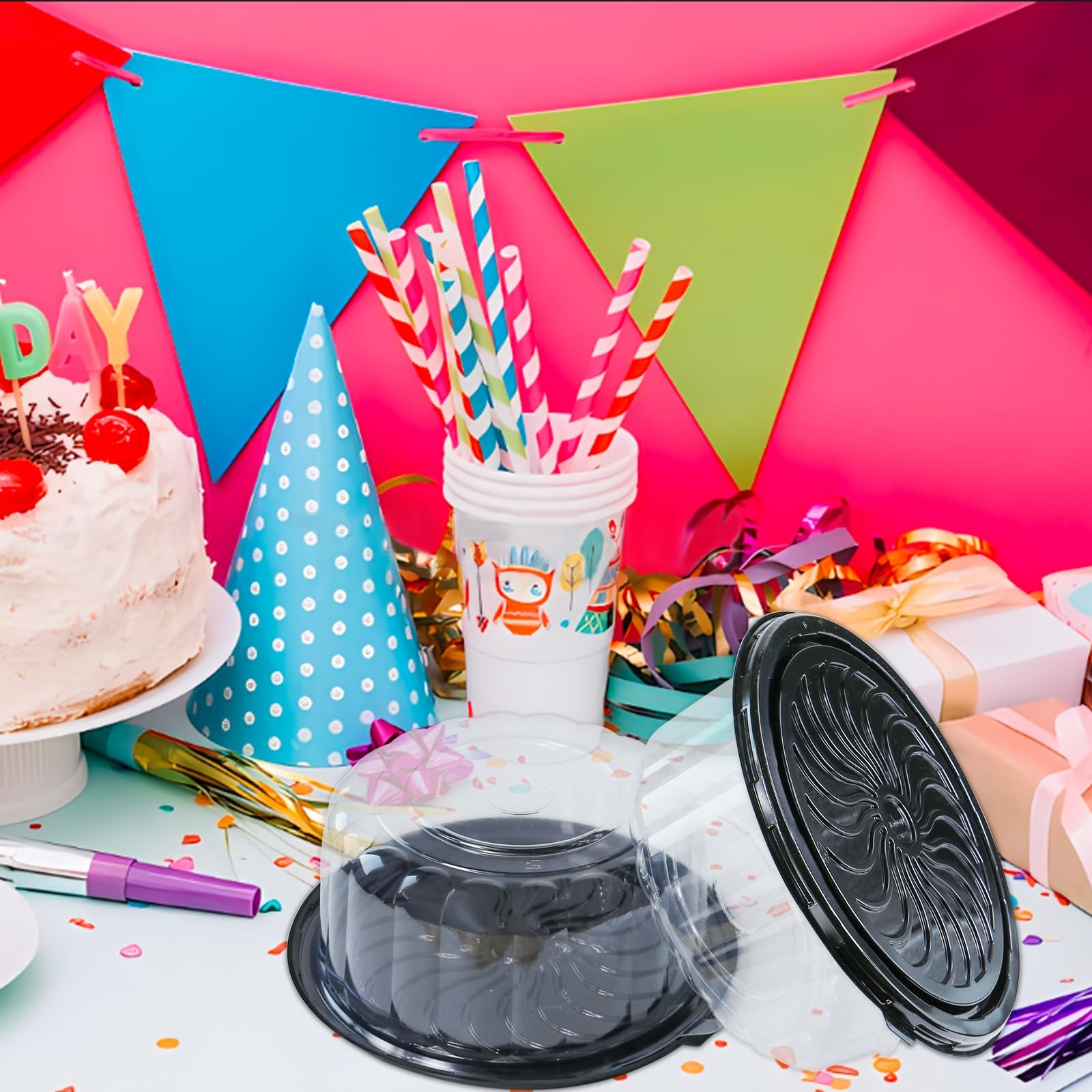 5Pcs 10Inch Disposable Plastic Cake Container with Dome Lids Clear Cupcake Ho…