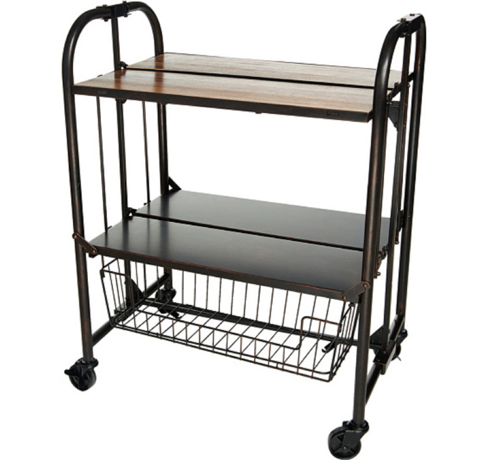 Gourmet Basics by Mikasa Wood Top Folding Cart, Bronze