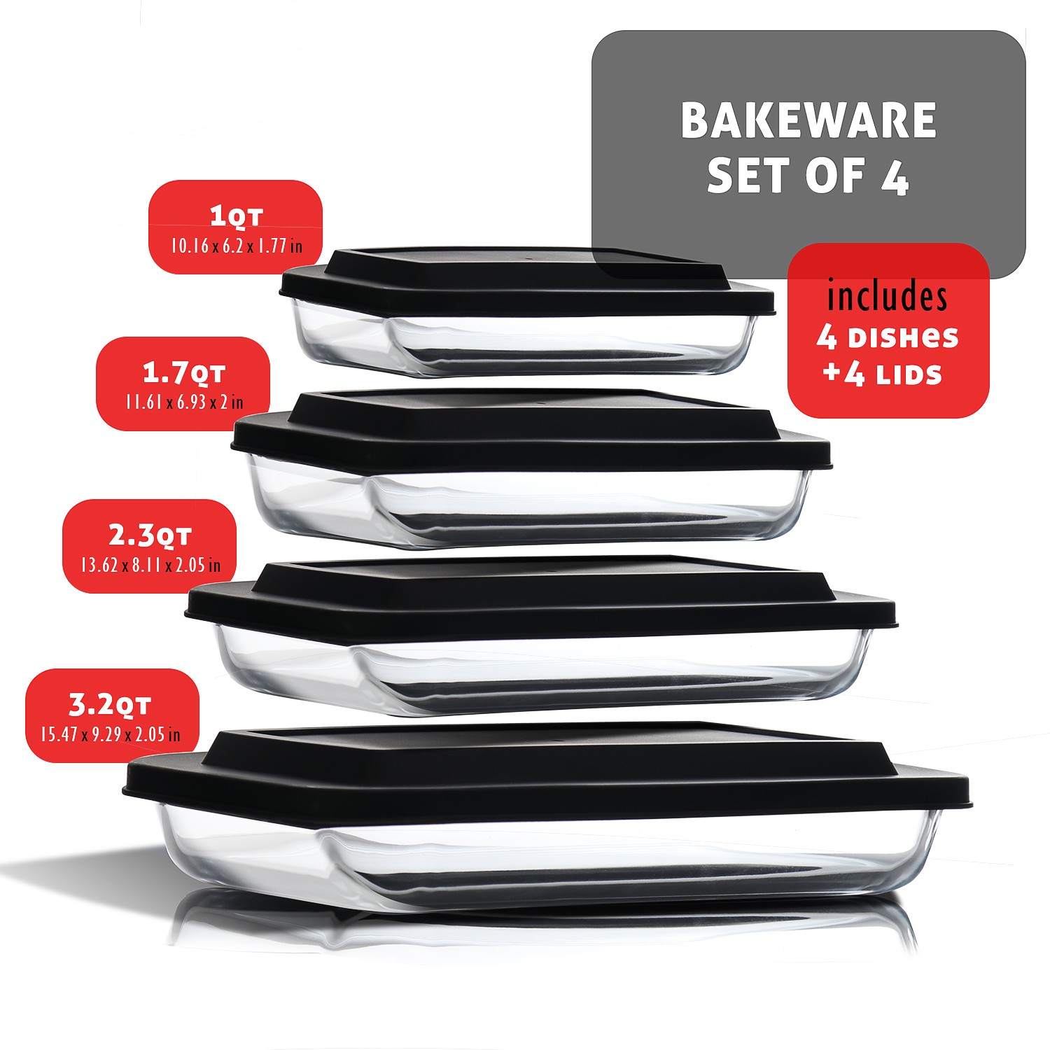 4/8 Pack Baking Pans Set, Glass Food Storage Containers w/ Lids, Serving Dish