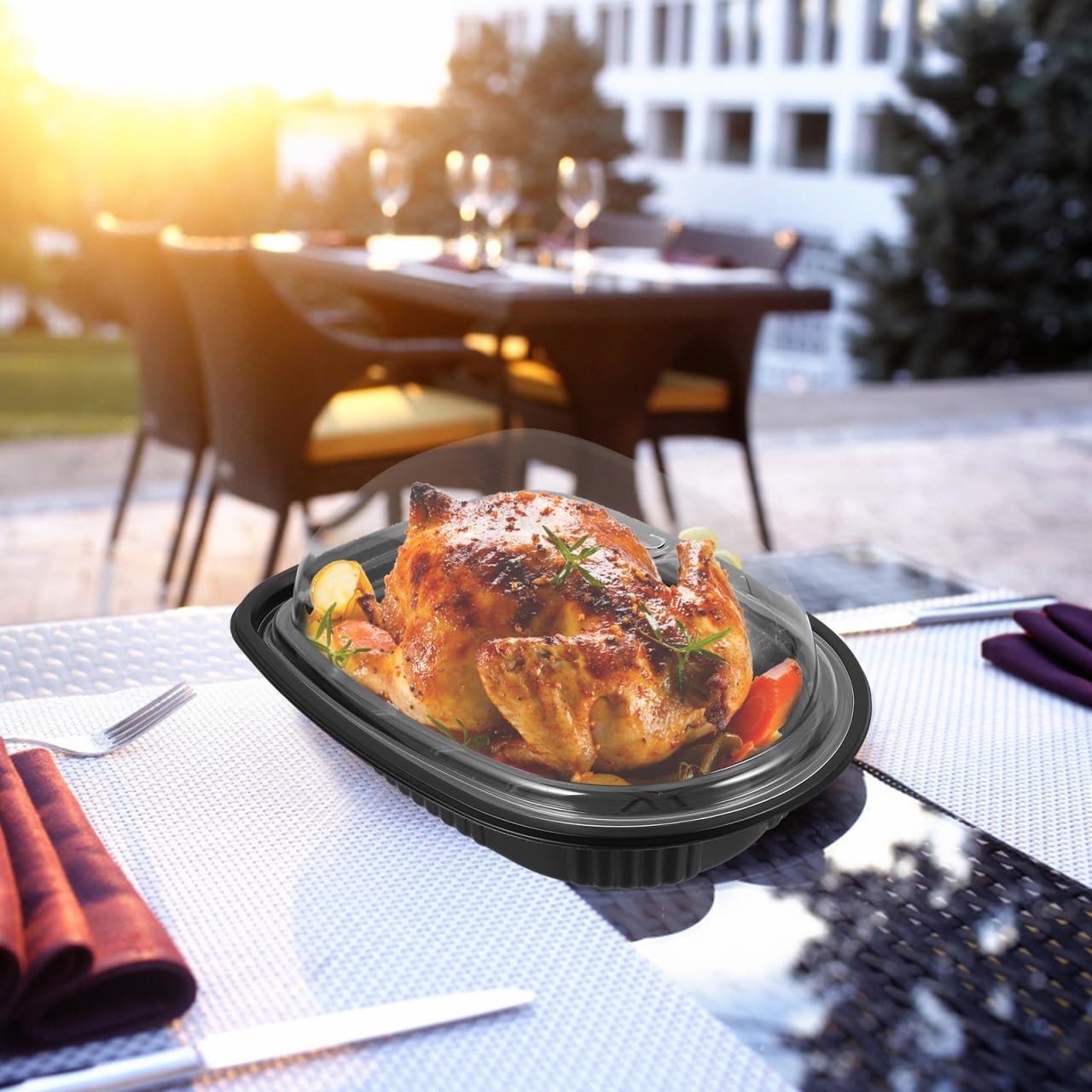 Luxshiny Disposable Roasted Chicken Box with Lid 10.24X7.68X3.54 Inches Take-…