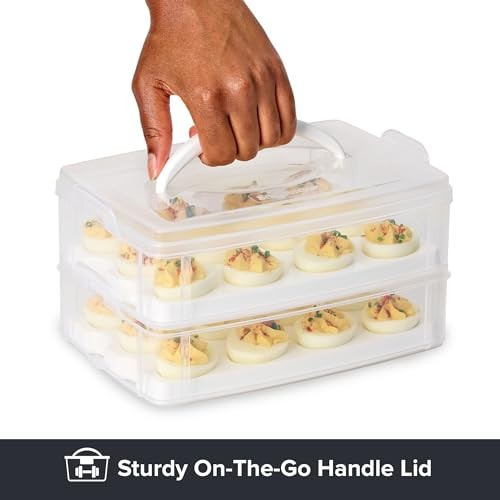 24 Egg Carrier 2 Layer Deviled Egg Holder Storage Container w/ Lid Handle 24
