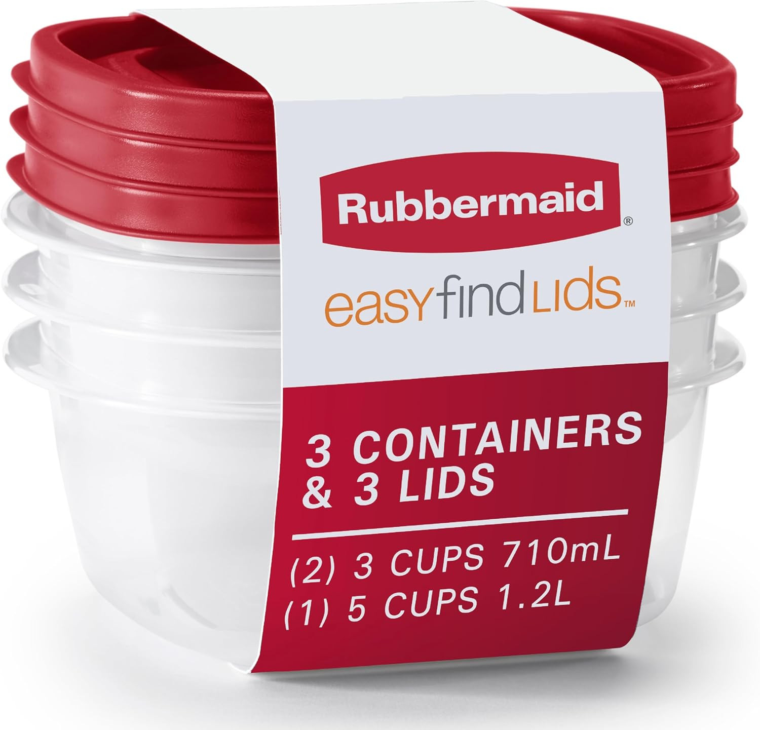 Rubbermaid Easyfindlids Food Storage and Organization Containers, 3-Pack, Racer