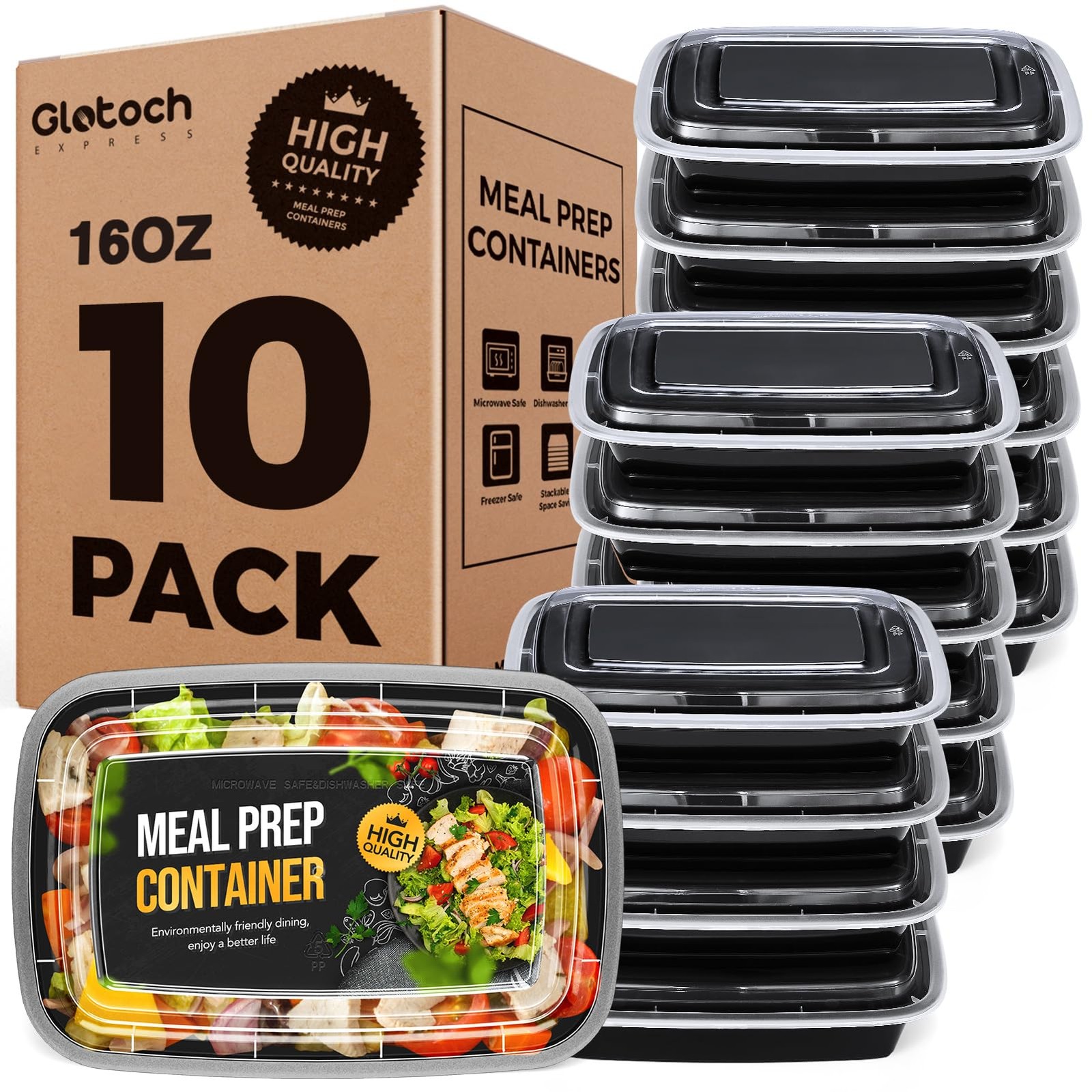 20-Piece (10-Pack) 16 OZ Meal Prep Containers Reusable with Lids, Sturdy Leak…