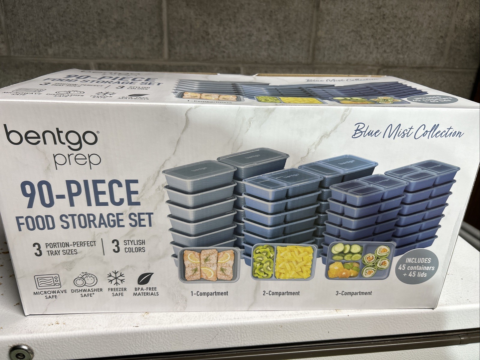 Bentgo 90 Piece Meal Prep Set, Blue Mist Food Storage Set Freeze/Heat/Clean New