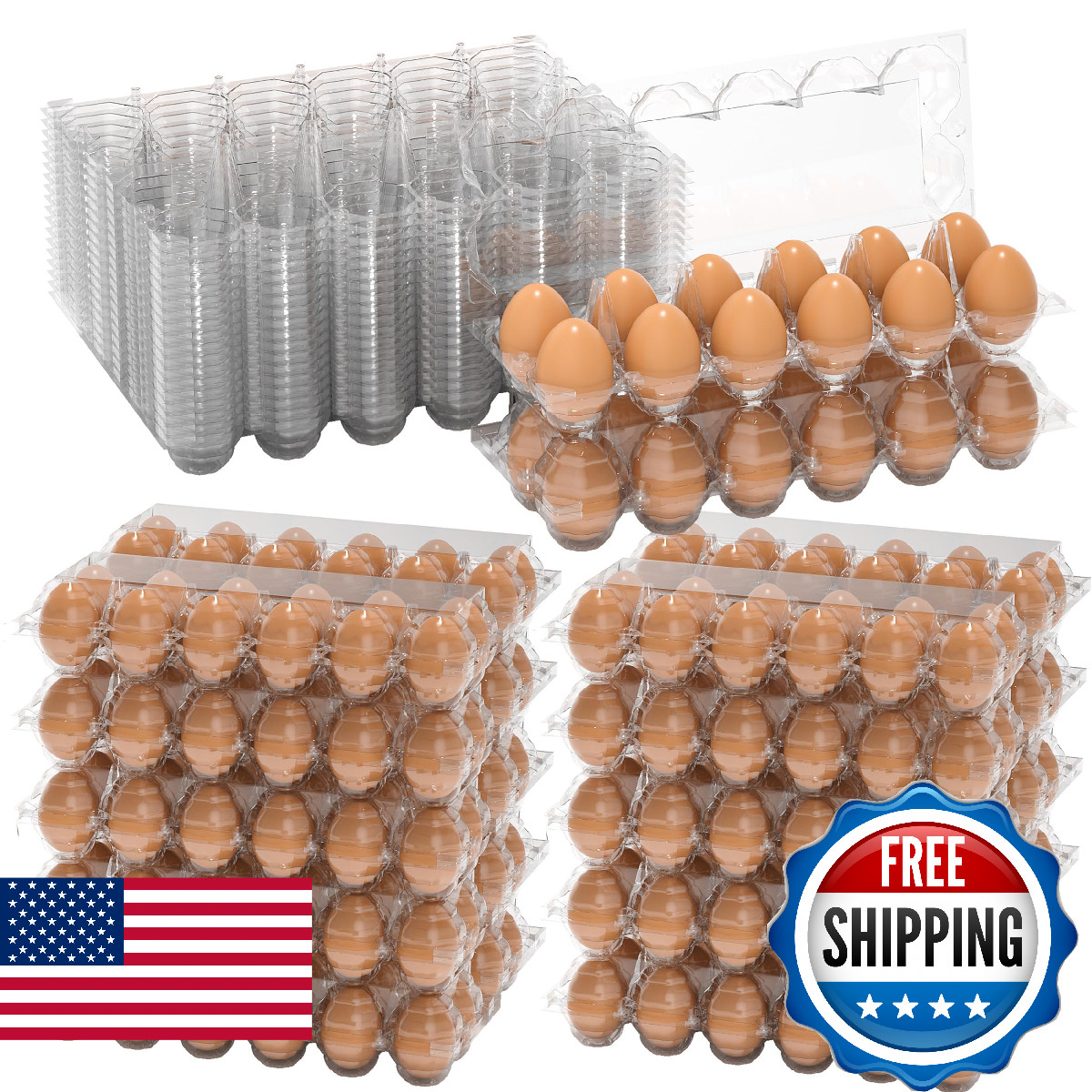 60PCS Egg Cartons Cheap Bulk, Large Egg Cartons Plastic 12 Count, 1 Dozen Reusab