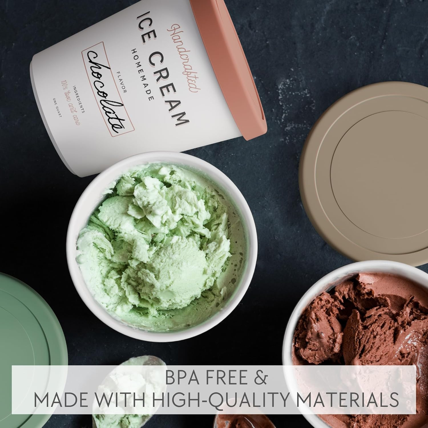 ZICOTO Set of 3 Reusable Ice Cream Containers 1 Quarts ea. – Perfect for Homemad