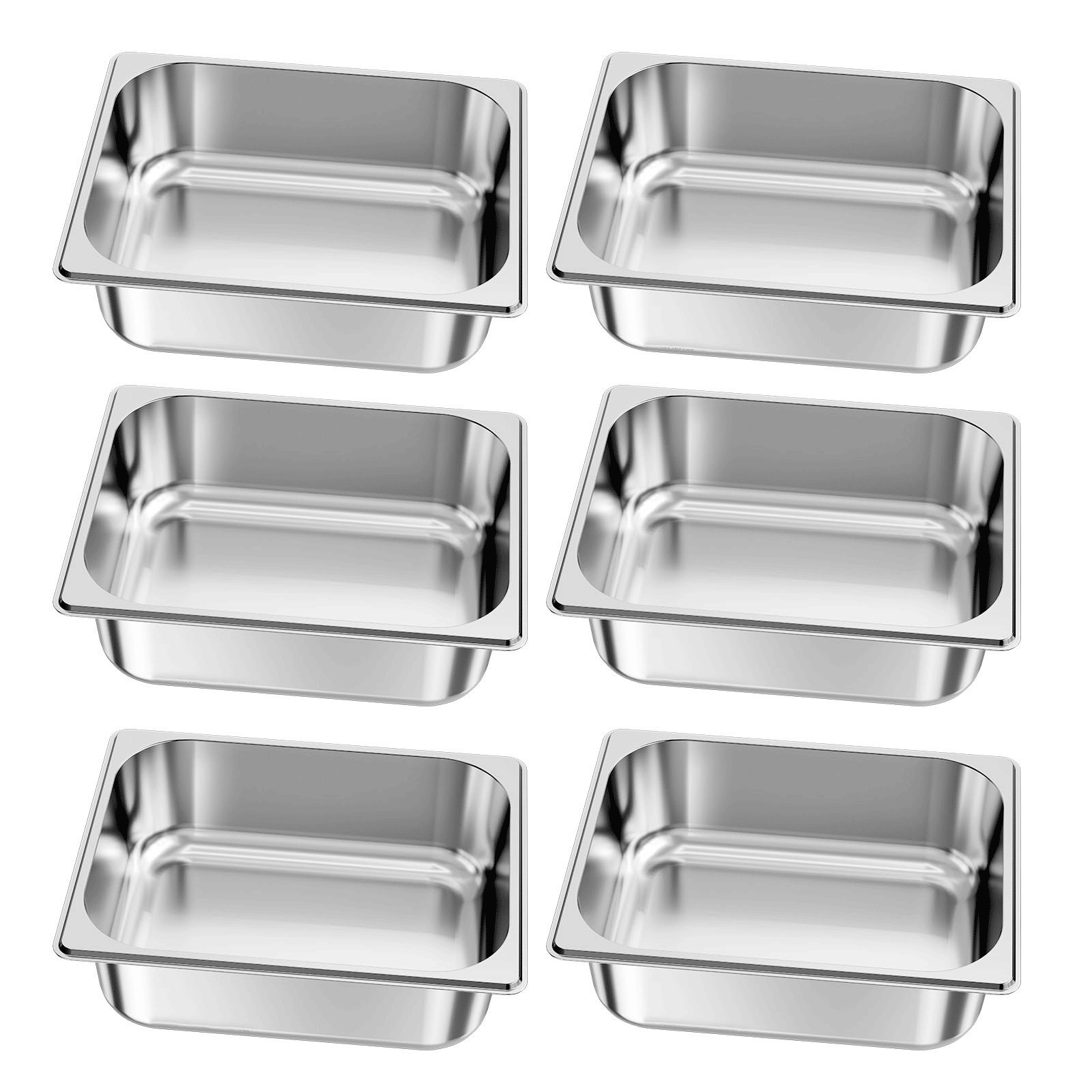 Stainless 6-Pk Restaurant Steam Pans 1/2 Size 4in Deep Rustproof