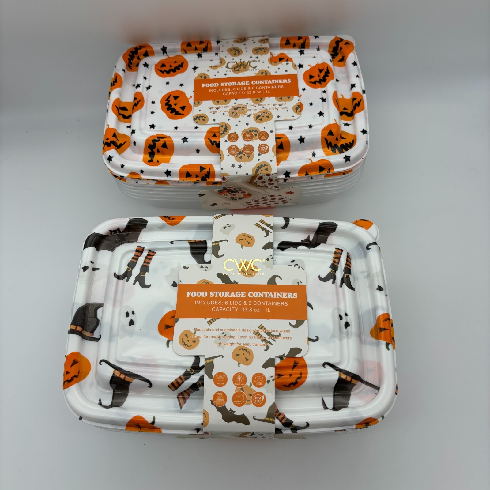 Cook With Color Halloween Print Rectangular Food Storage Containers 6 Piece (x2)