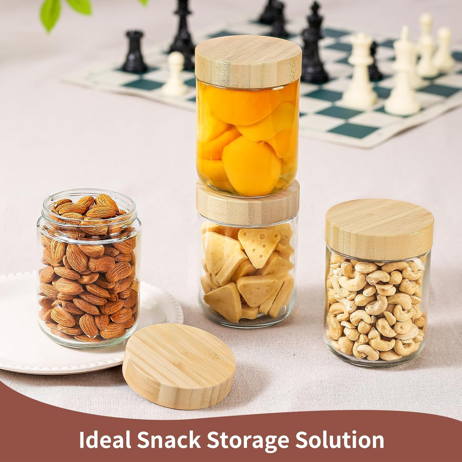 16 Oz Overnight Oats Containers with Bamboo Lids – 4 Pack Glass Storage Jars