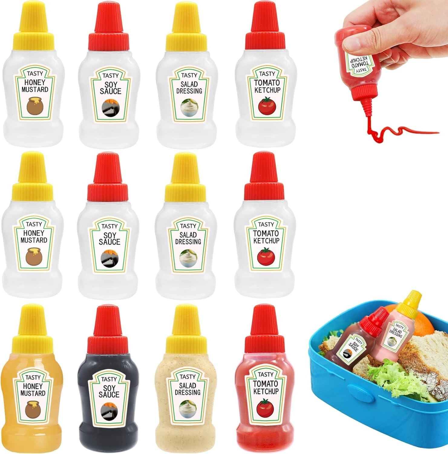 12 Pcs Mini Ketchup Bottles,25ml Condiment Squeeze Bottles,Plastic Sauce