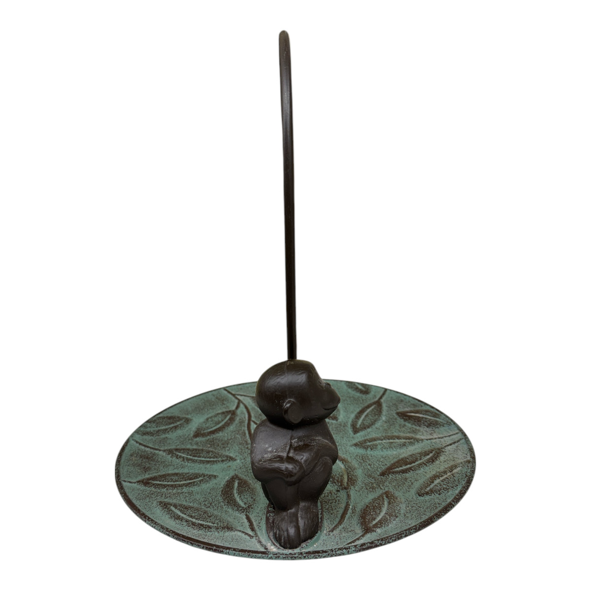 Metal Monkey Banana Holder Monkey Sitting On A Leaf Tail Hanging Hook 13.5″H