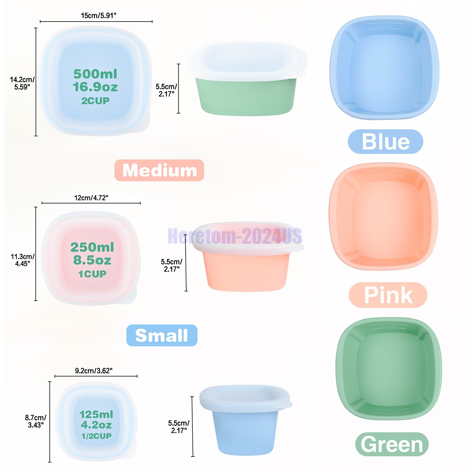 Silicone Freezer Trays wtih Lids 2 Pack 1/2 1 2 Cup Soup Portion Meal Prep Molds