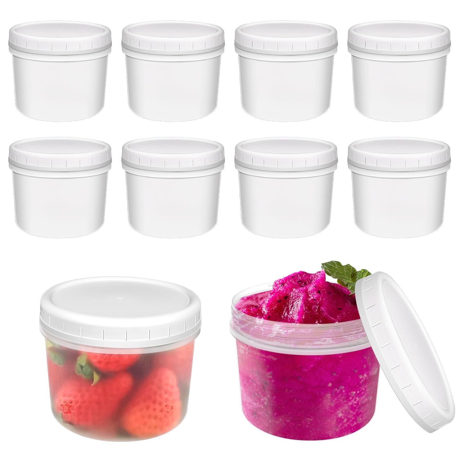 10 Pack 12oz Reusable Small Plastic Containers with Screw Lids, Small Food St…