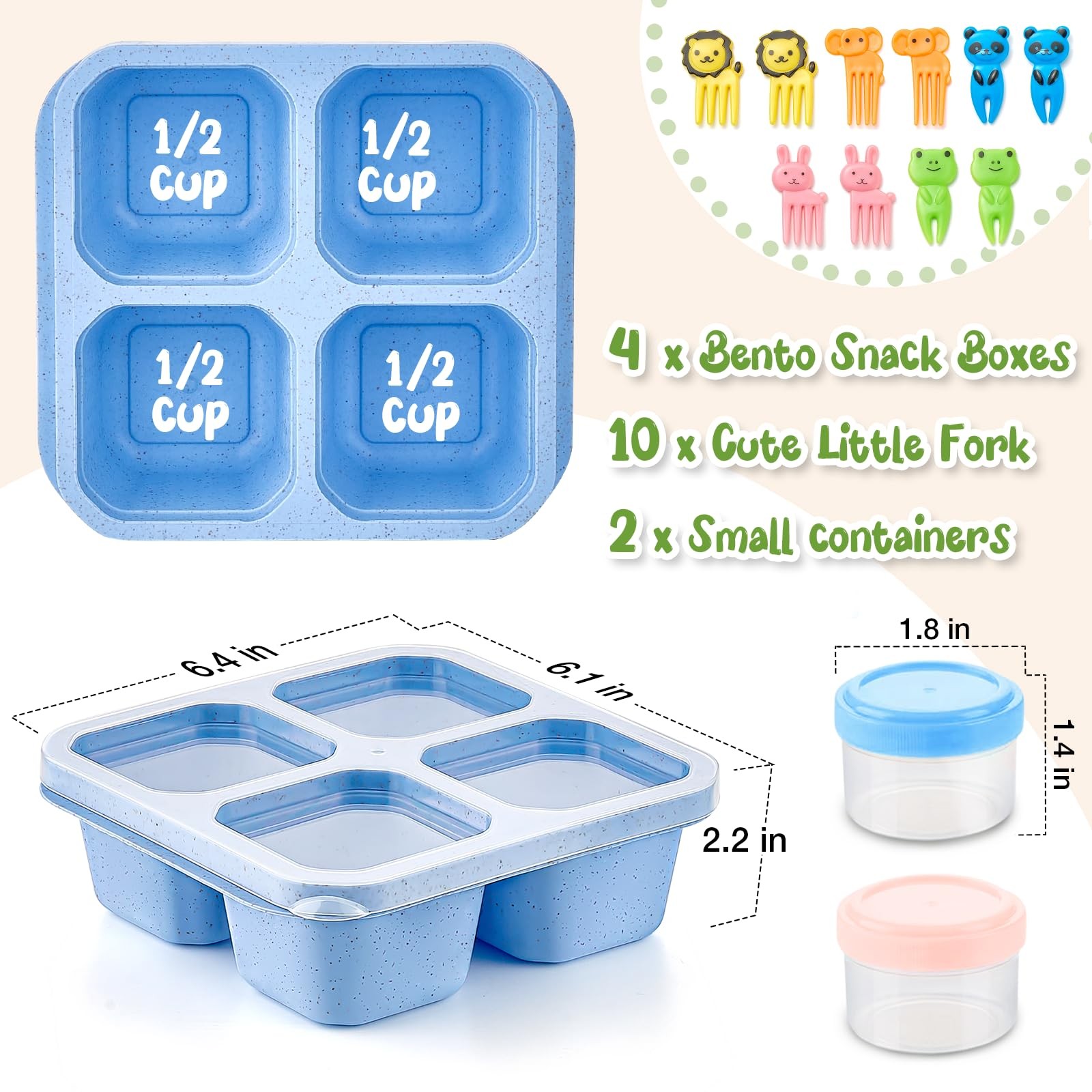 Bento Snack Boxes 4 Pack, Boxes, Wheat (Green/Blue/Pink/Beige)