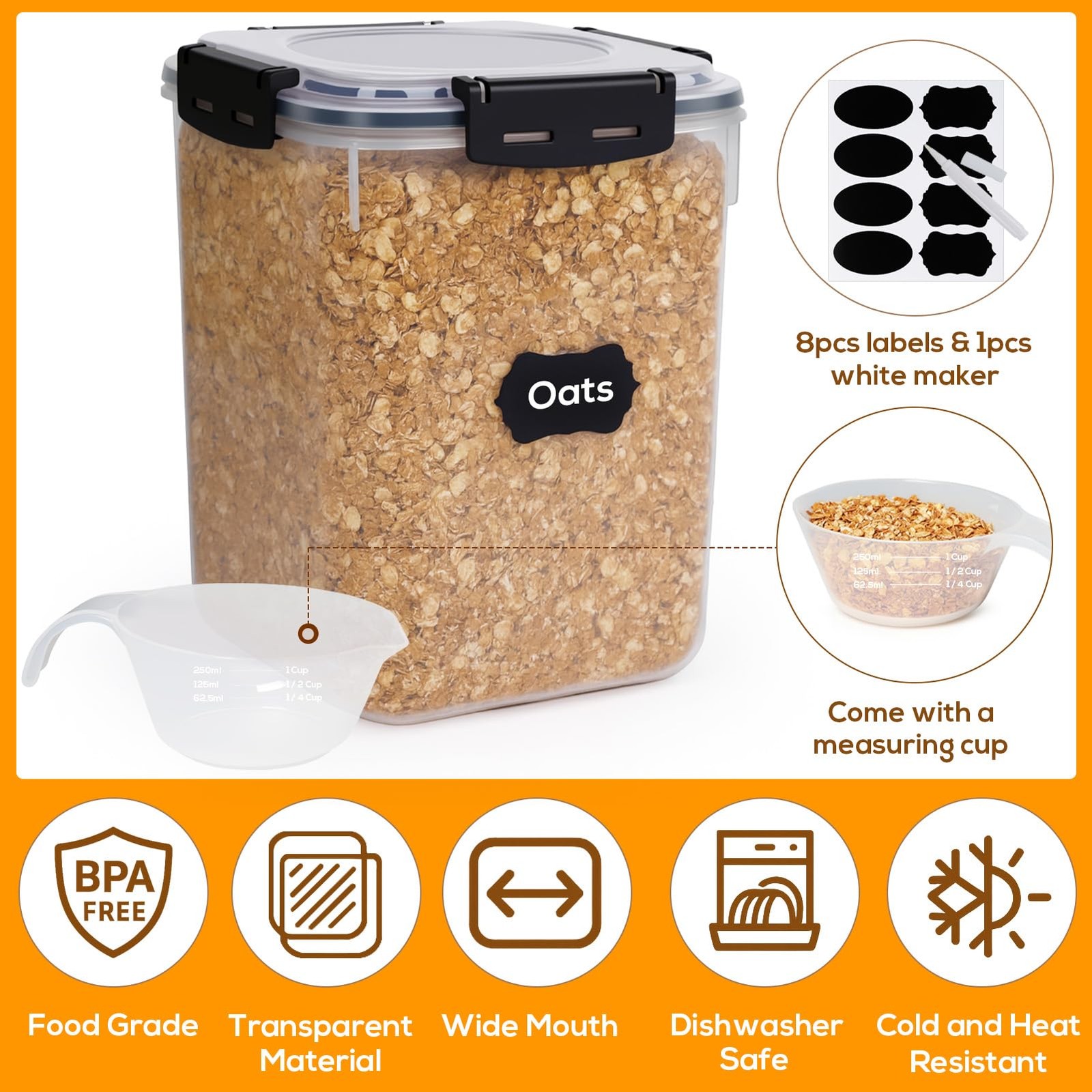 Large Thicker Food Storage Containers with Lids Airtight 5.3L/179Oz, 4pcs Pla…