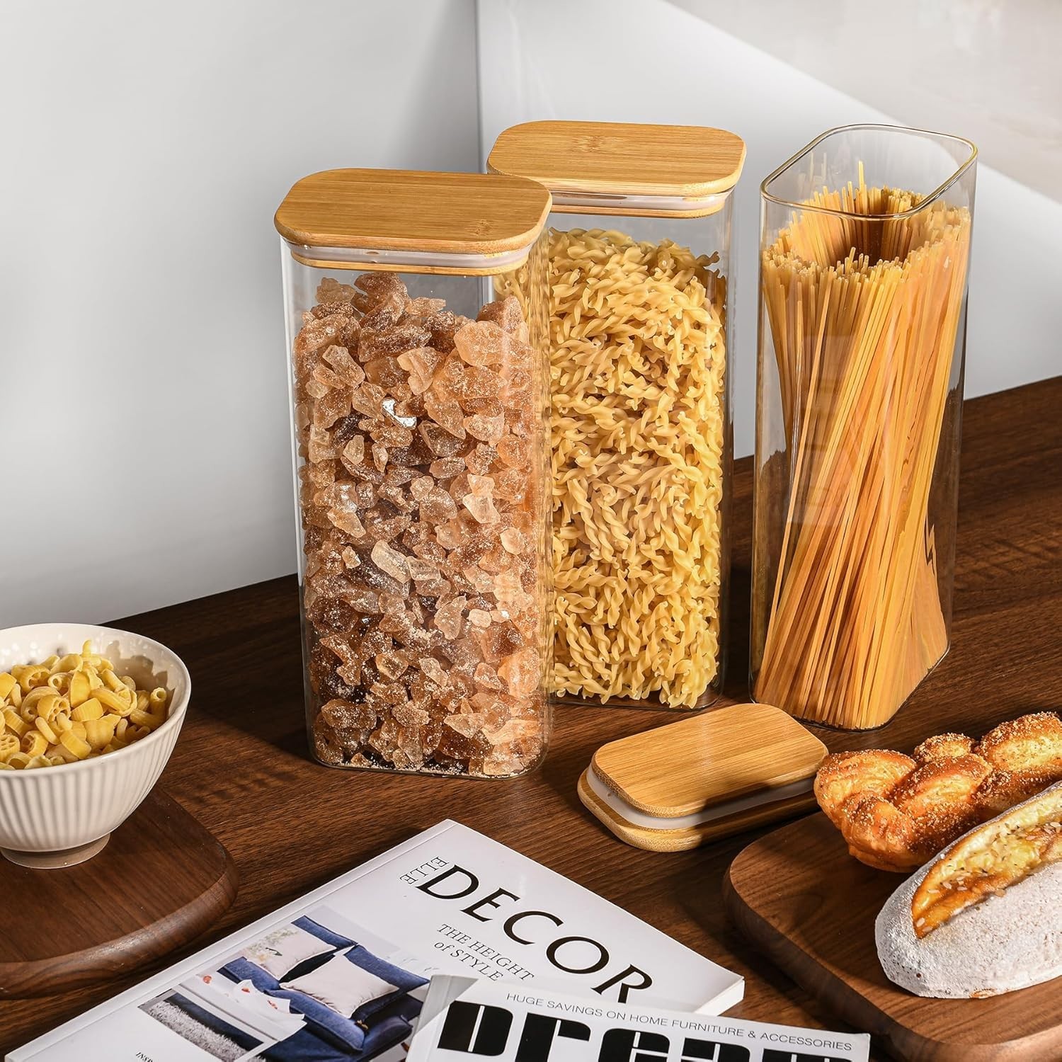 71oz Rectangle Airtight Glass Storage Containers with Bamboo Lids (Set of 4),…