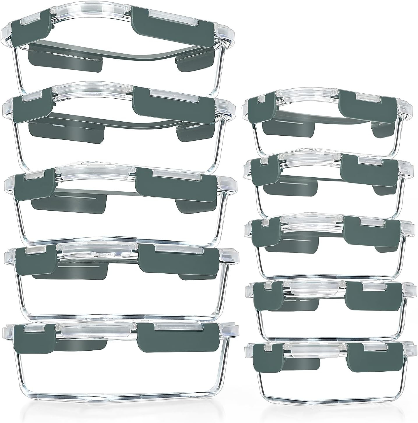 10 Pack Glass Meal Prep Containers, Airtight Glass Lunch Containers, Stackable G