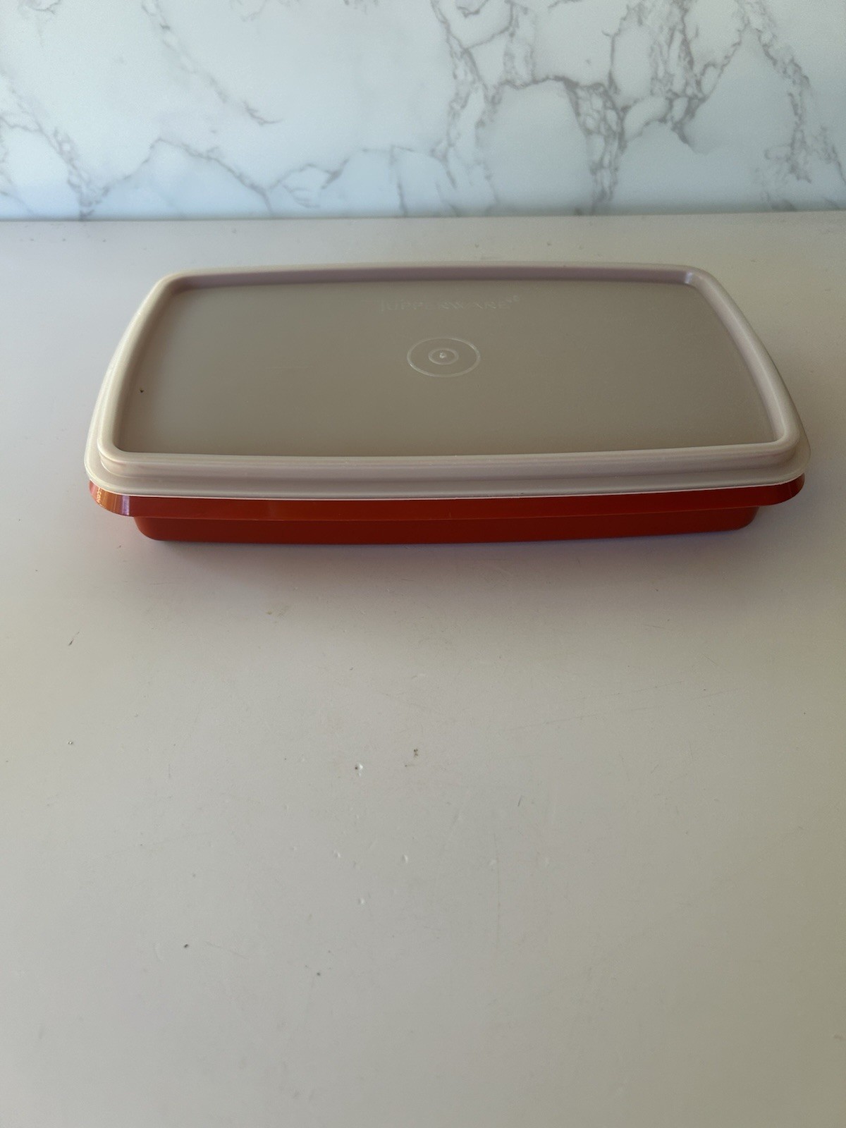 Vintage Tupperware Paprika Red Rectangular Storage Container w/ Clear Lid