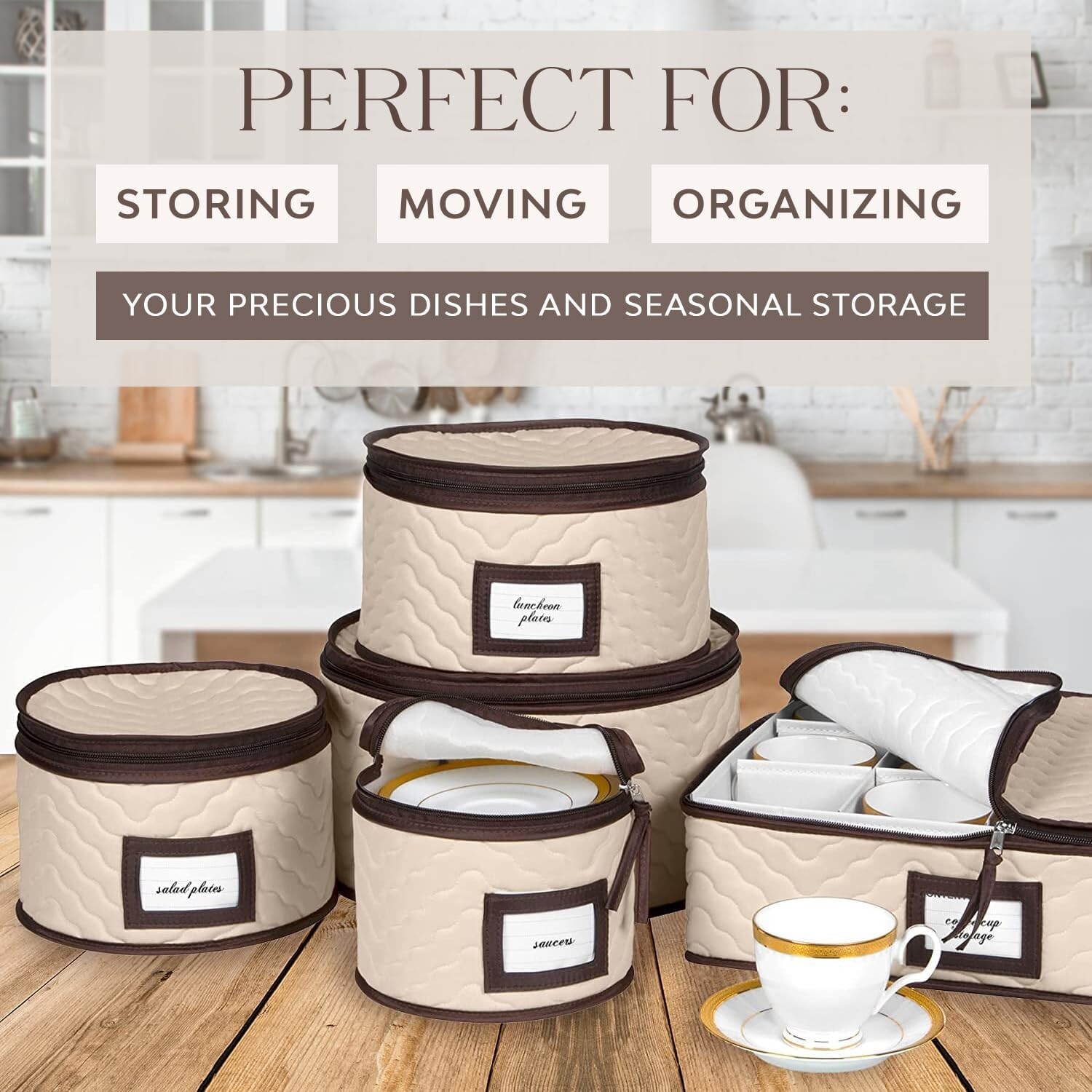 5-Piece Quilted Microfiber China Storage Containers for Safe Dinnerware Storage