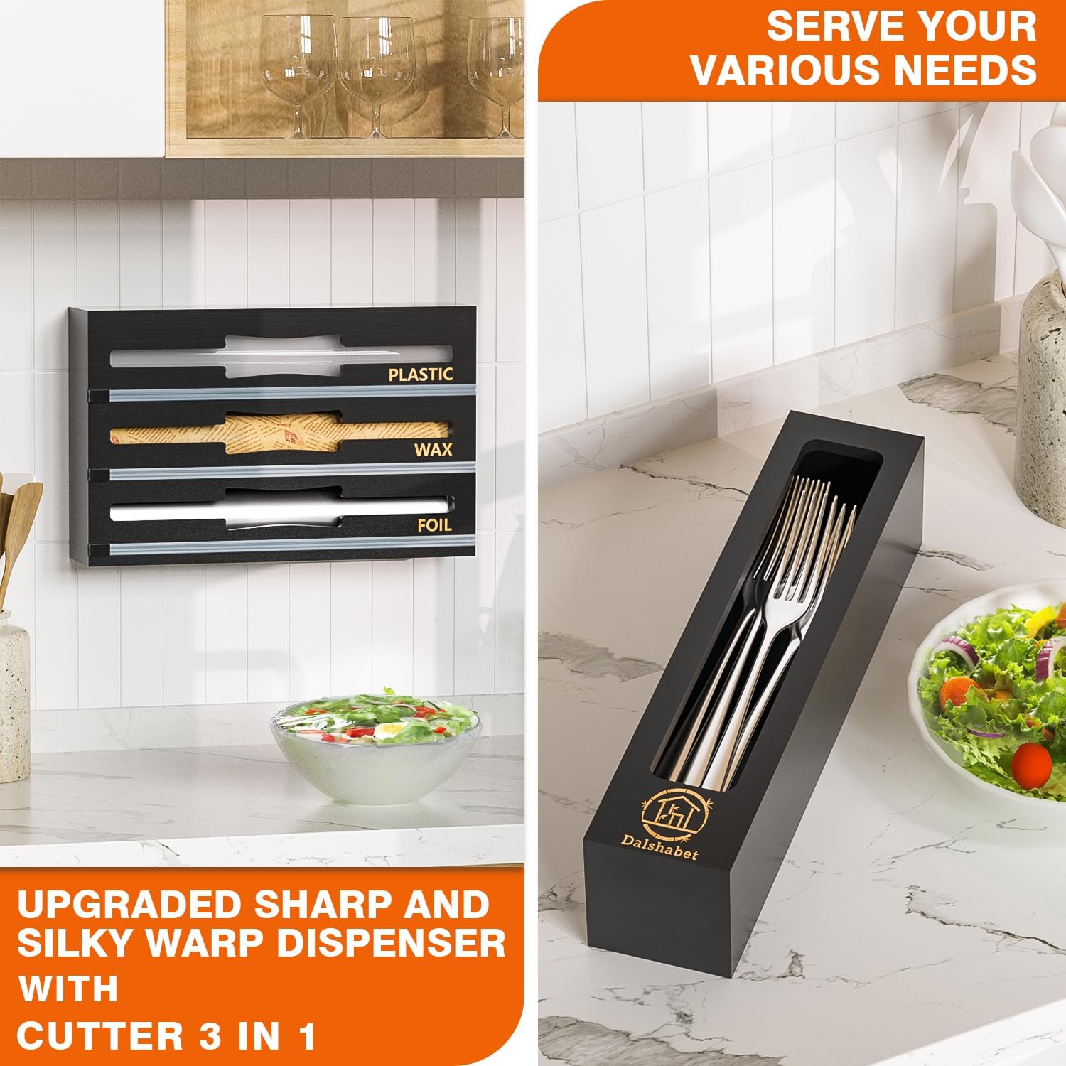 9 IN1 Bamboo Storage Bag Drawer Organizer with Cutter, Foil and Plastic Wrap …