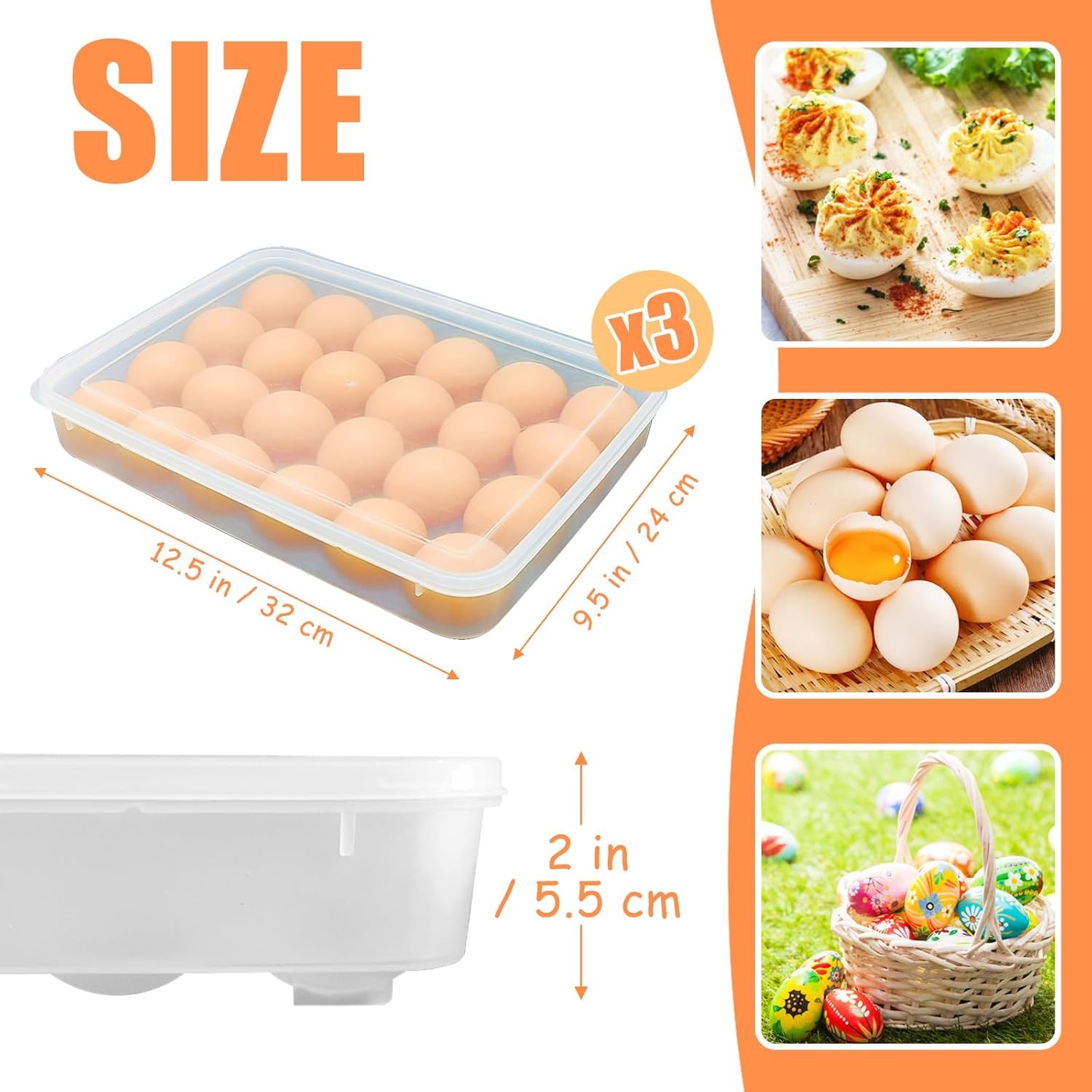 3PCS Deviled Egg Platter and Carrier With Lid 72Egg Slots for Party Home Kitchen