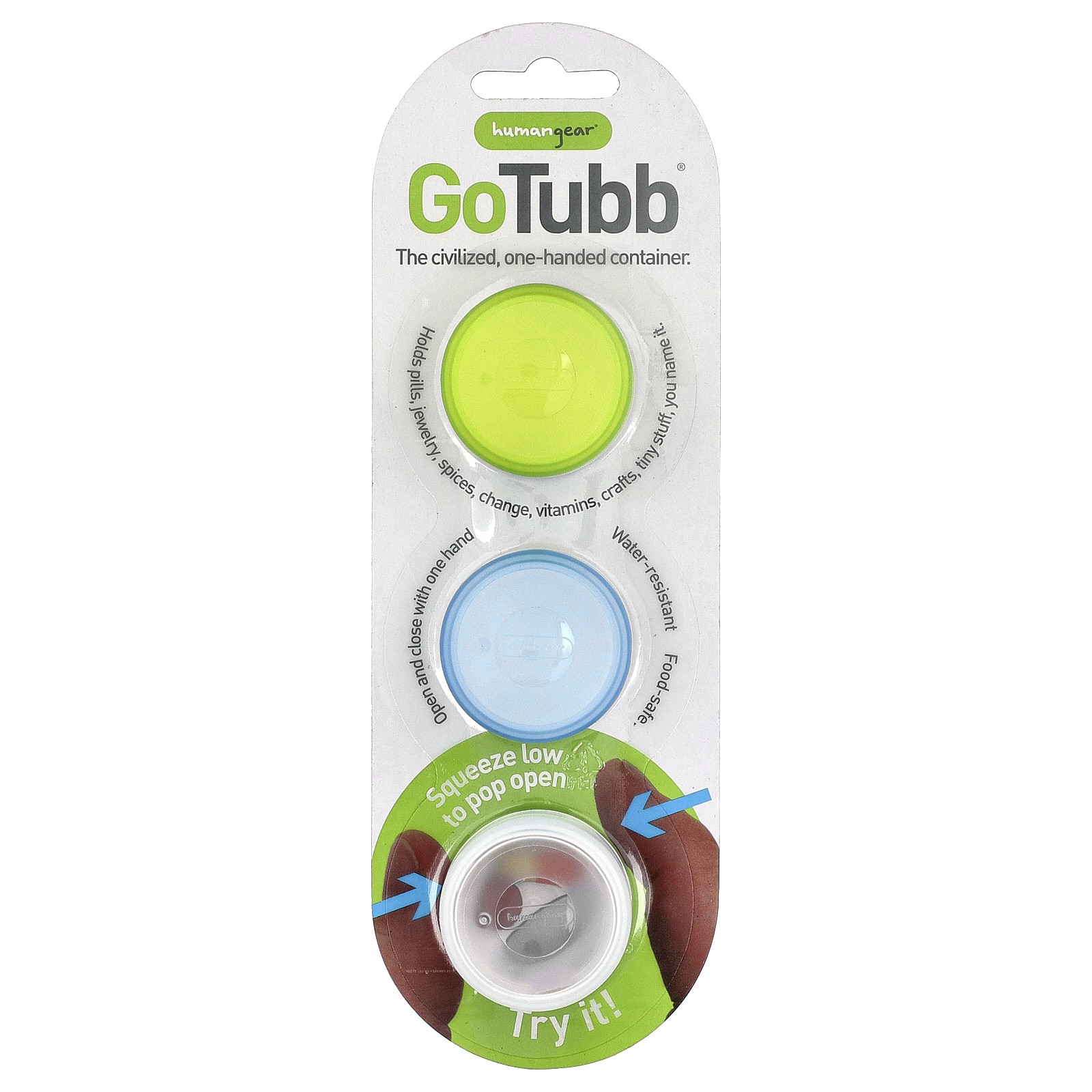 GoTubb® Containers, Clear, Green, Blue, 3 Pack