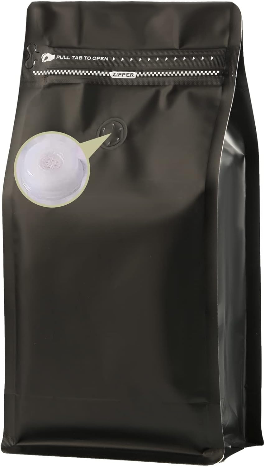 Coffee Bags with Valve(12 Oz,3/4 Lb,50Pcs) Black High Barrier Aluminumed Foil Fl