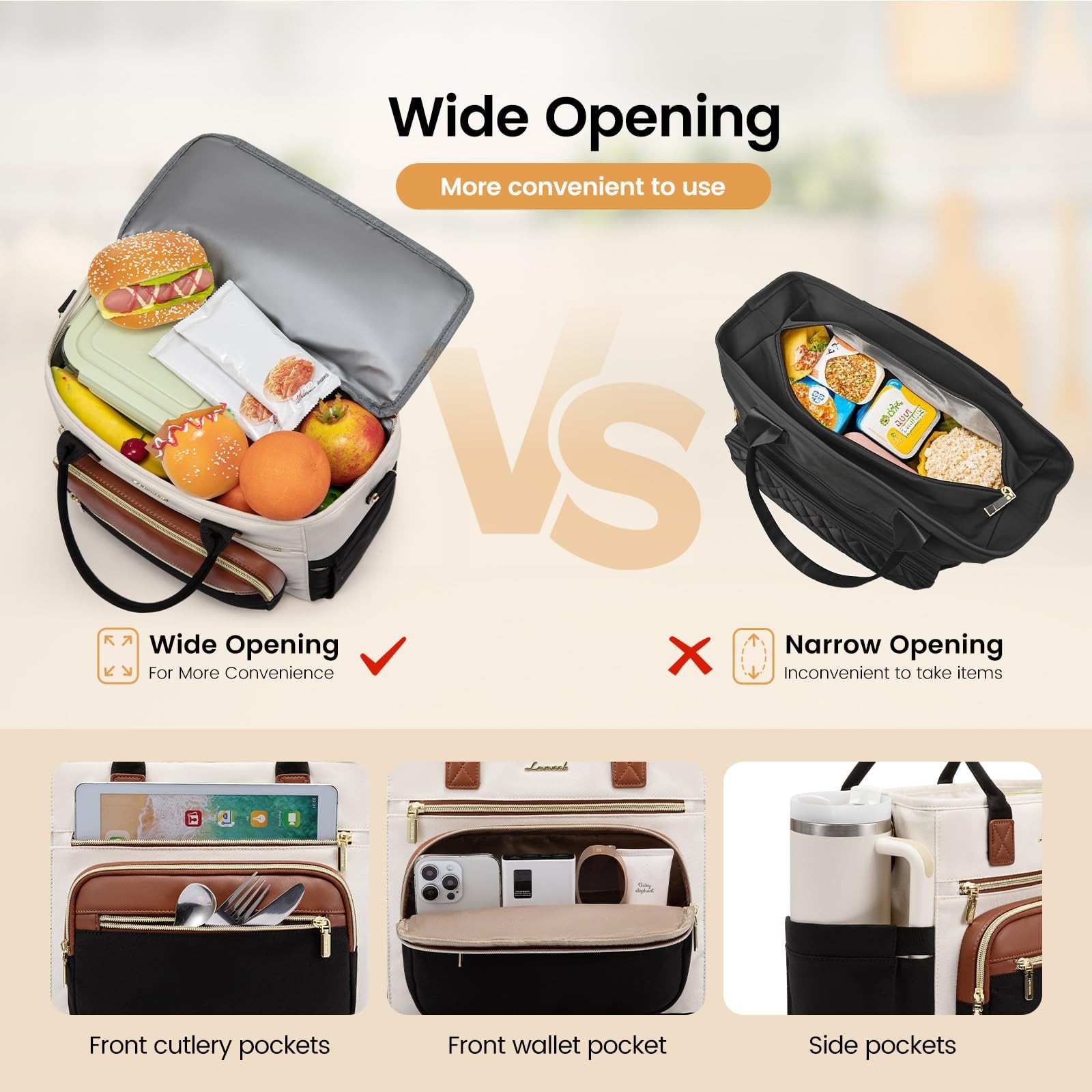 LOVEVOOK Insulated Lunch Bag Women, Wide Opening Leakproof Cooler Tote