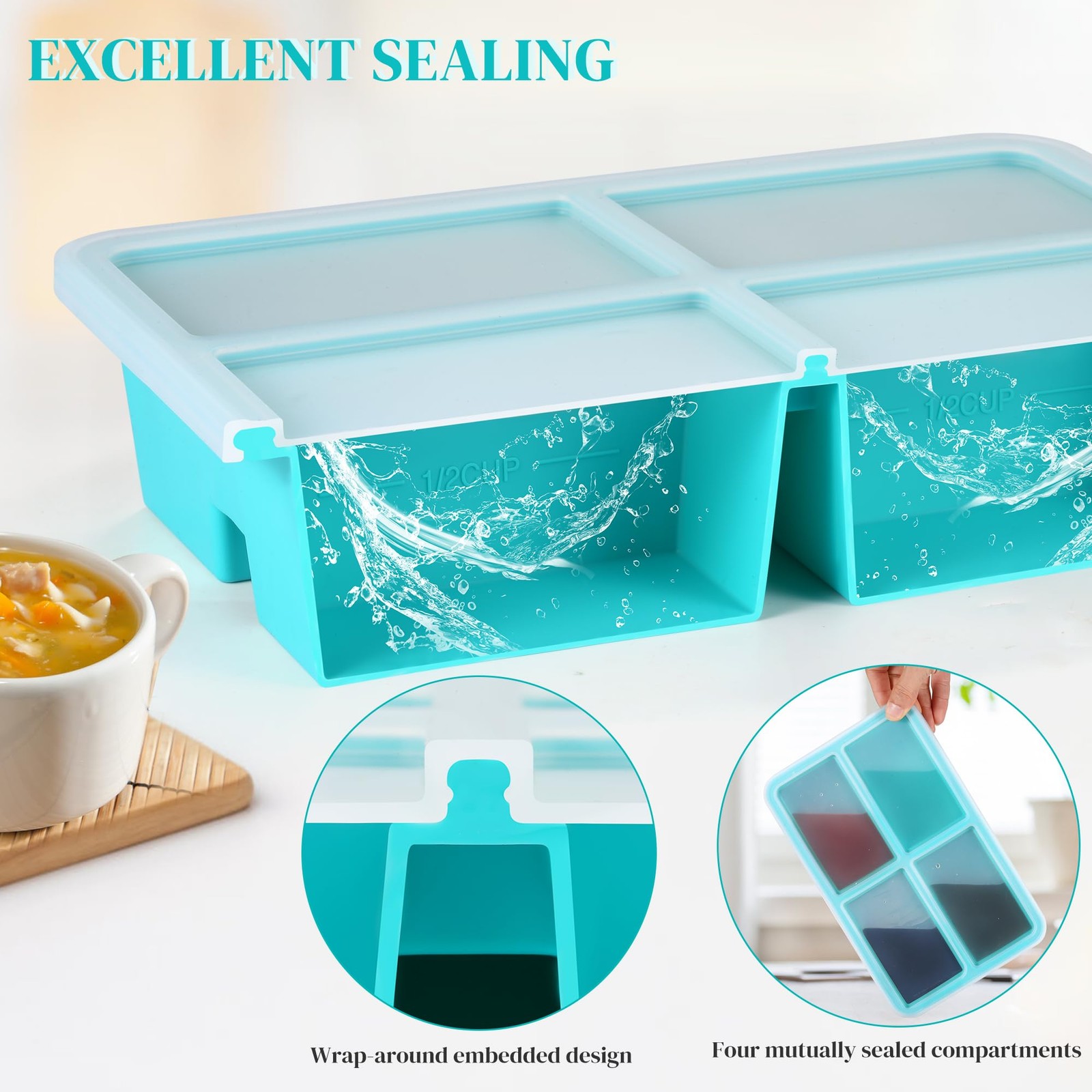Silicone Freezer Trays With Lid – Silicone Soup Freezer Molds, Soup Freezer C…
